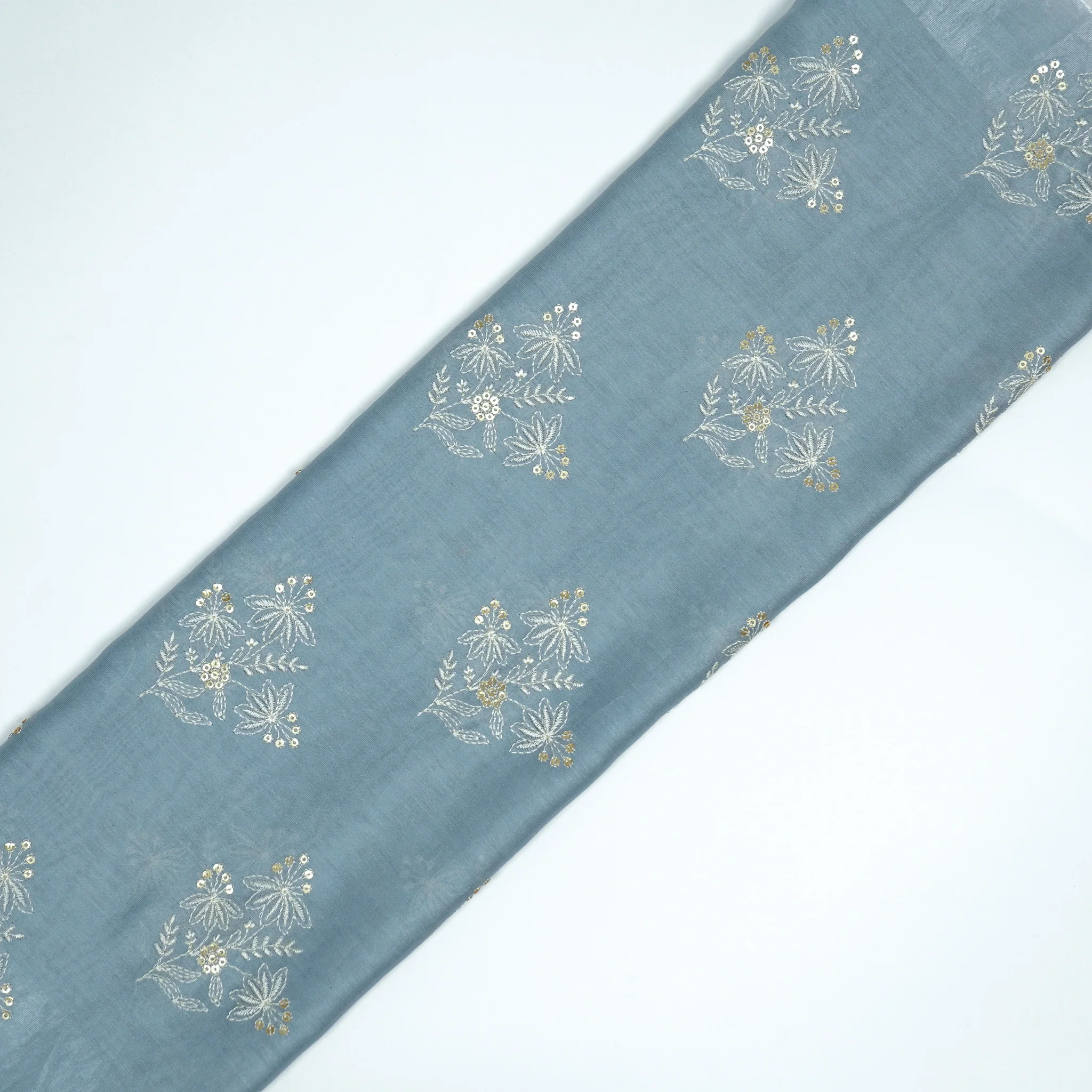 Hiba Steel Grey Chanderi Embroidered Fabric in Buta Pattern - Image 4