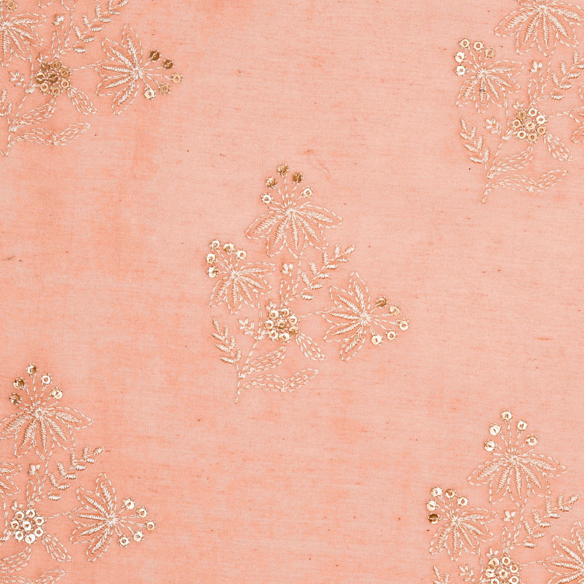 Hiba Light Peach Chanderi Embroidered Fabric in Buta Pattern - Image 3