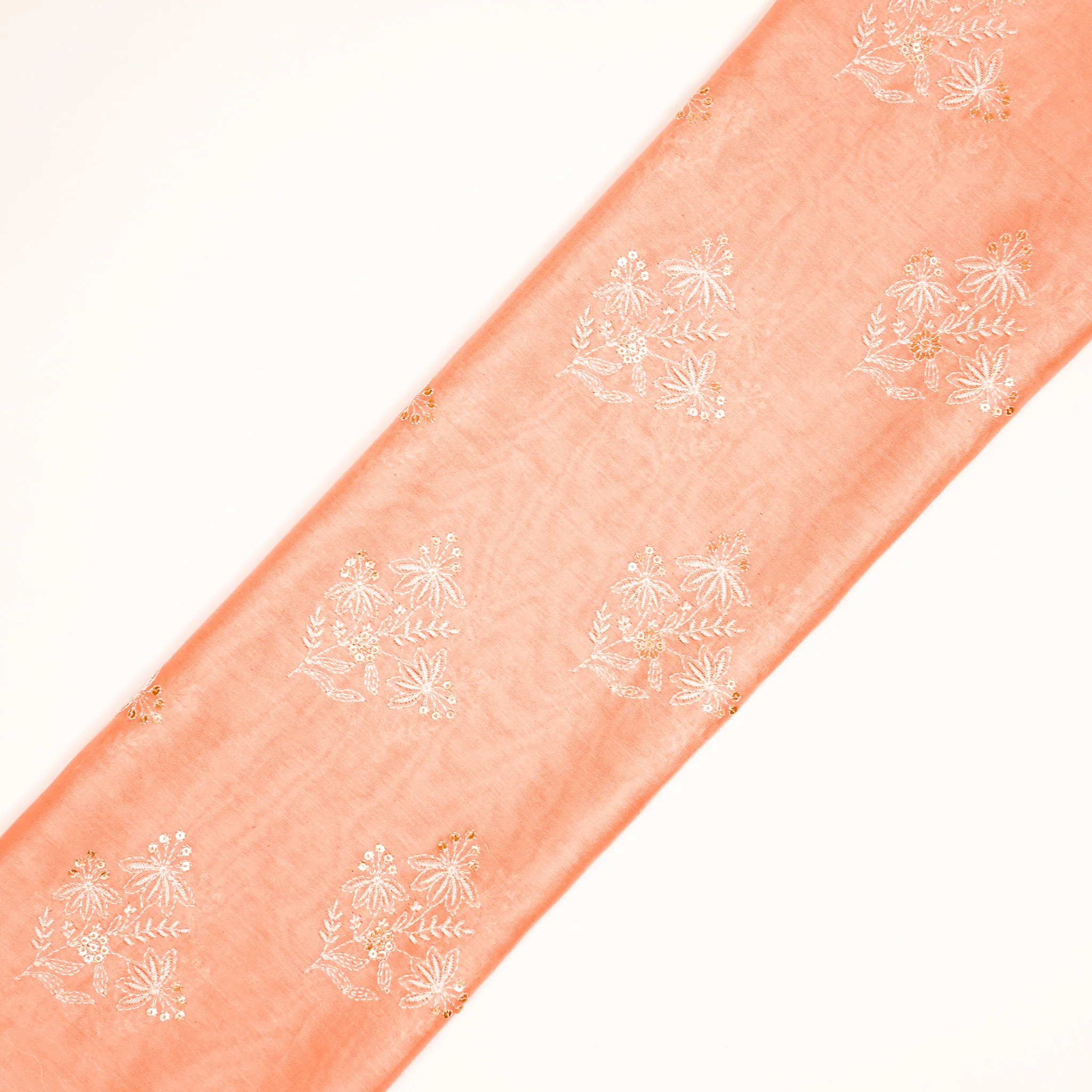 Hiba Light Peach Chanderi Embroidered Fabric in Buta Pattern - Image 4