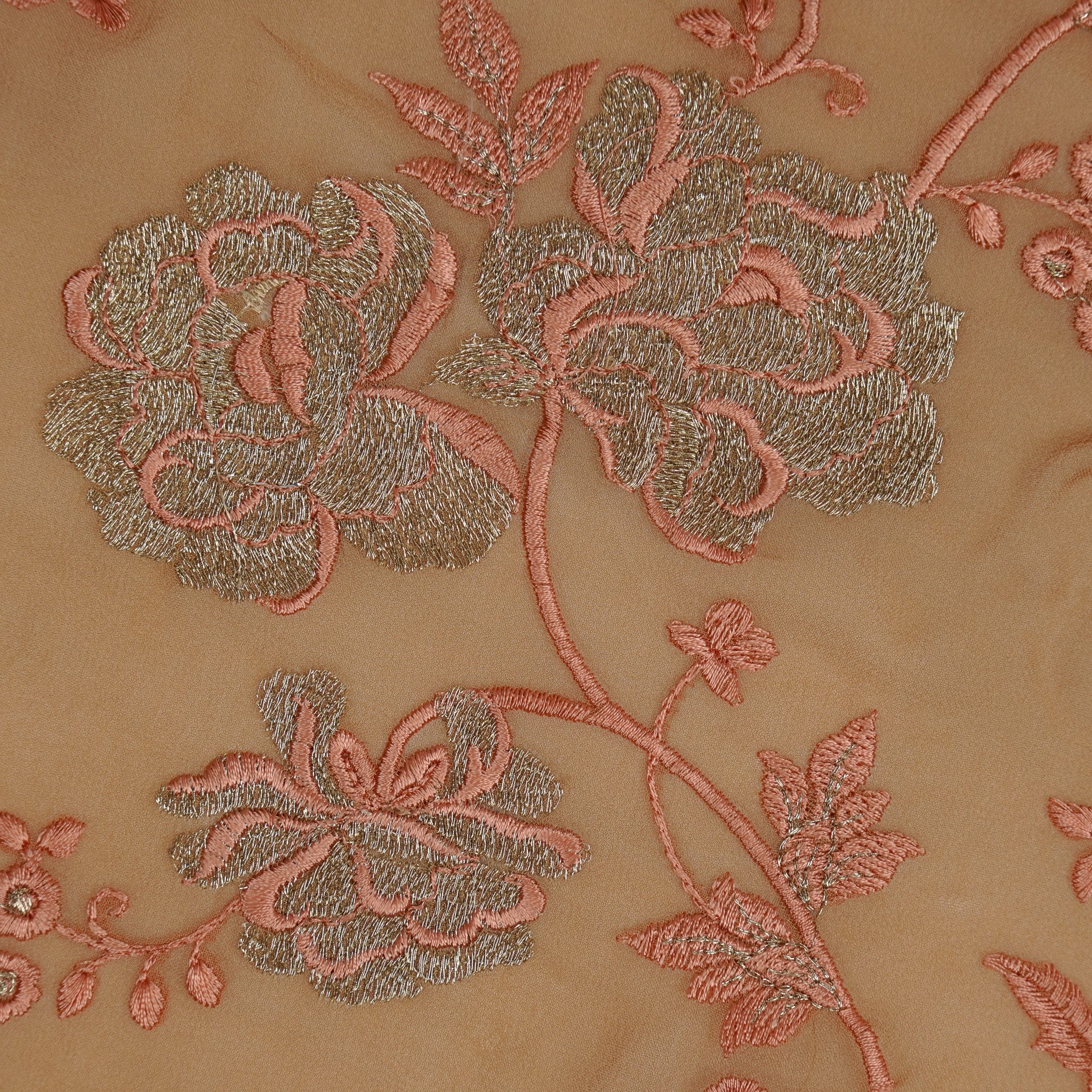 Huma Camel Viscose Georgette Embroidered Fabric in Jaal Pattern - Image 3