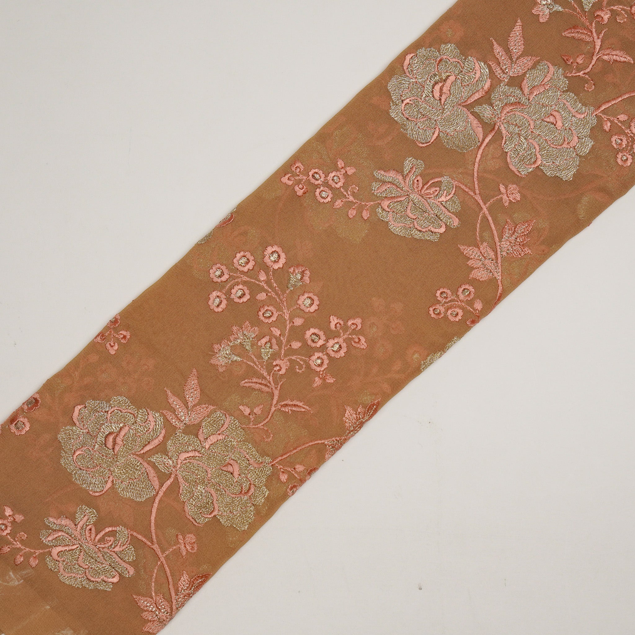 Huma Camel Viscose Georgette Embroidered Fabric in Jaal Pattern - Image 4