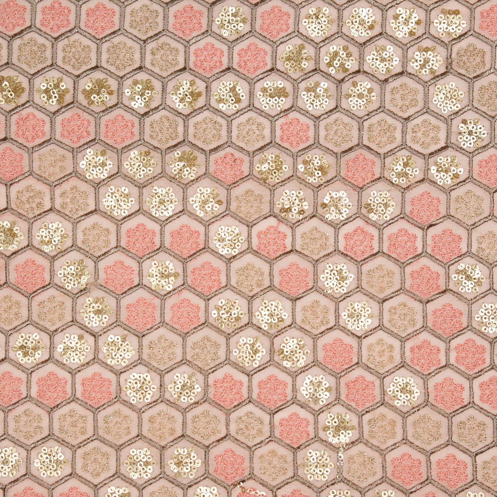 Humaira Light Peach Chanderi Embroidered Fabric in Jaal Pattern - Image 3