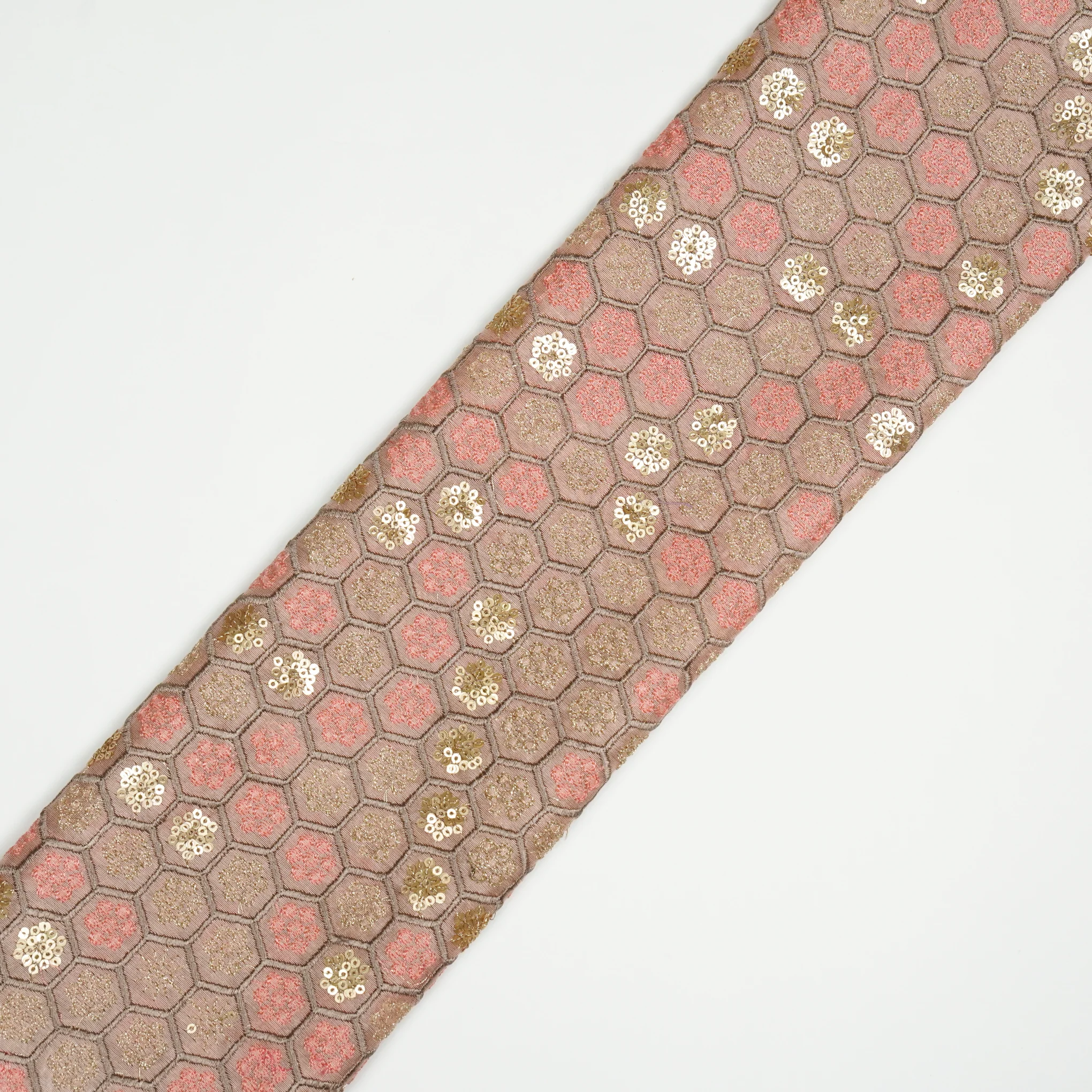 Humaira Light Peach Chanderi Embroidered Fabric in Jaal Pattern - Image 4