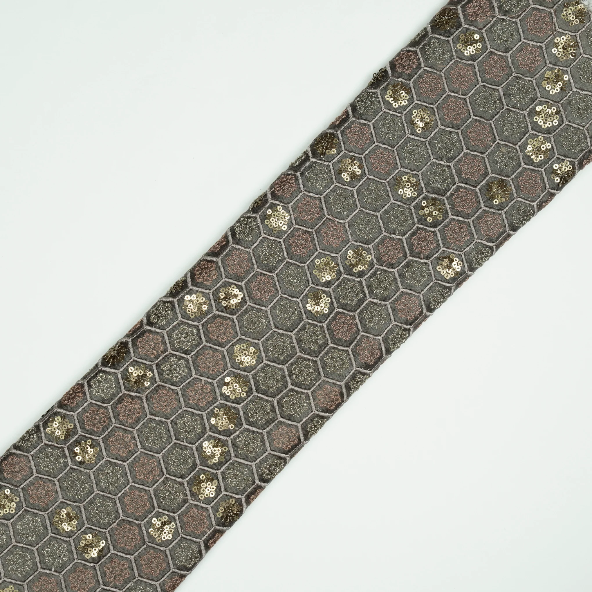 Humaira Mouse Chanderi Embroidered Fabric in Jaal Pattern - Image 4
