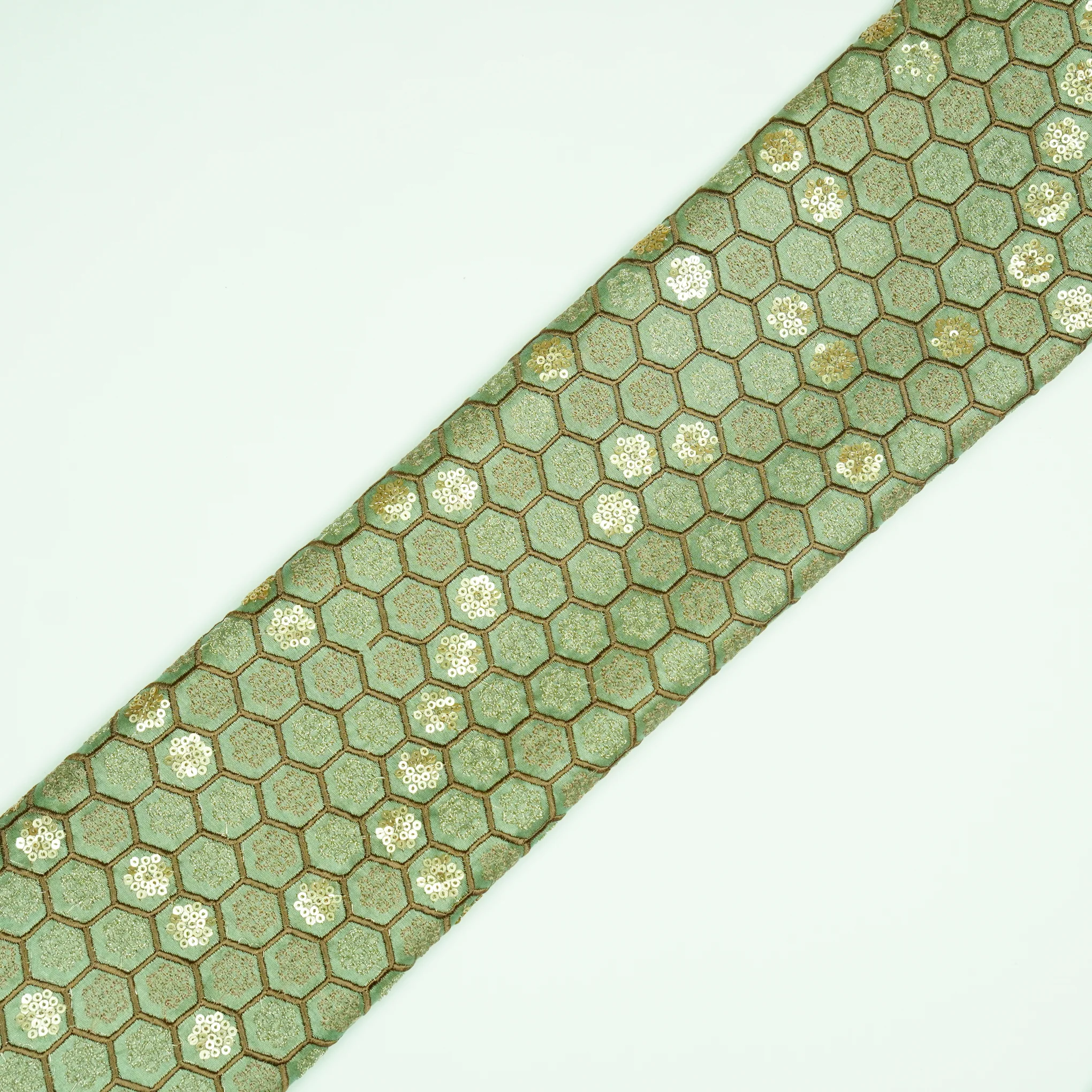 Humaira Sea Green Chanderi Embroidered Fabric in Jaal Pattern - Image 4