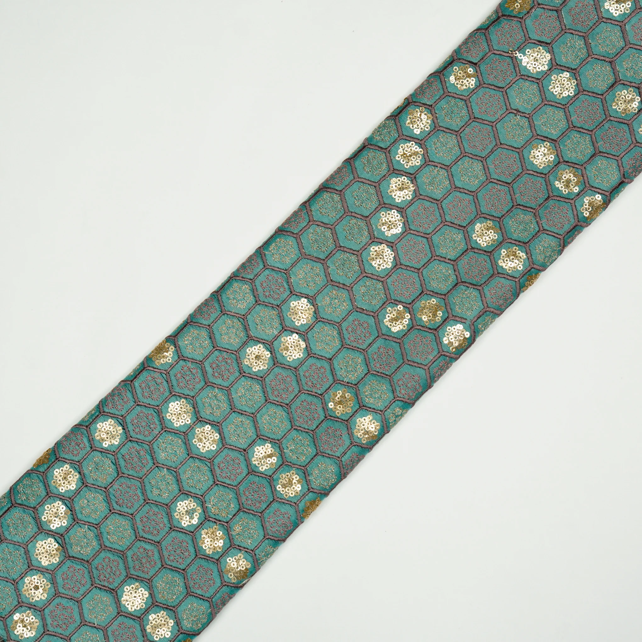 Humaira Turquoise Chanderi Embroidered Fabric in Jaal Pattern - Image 4