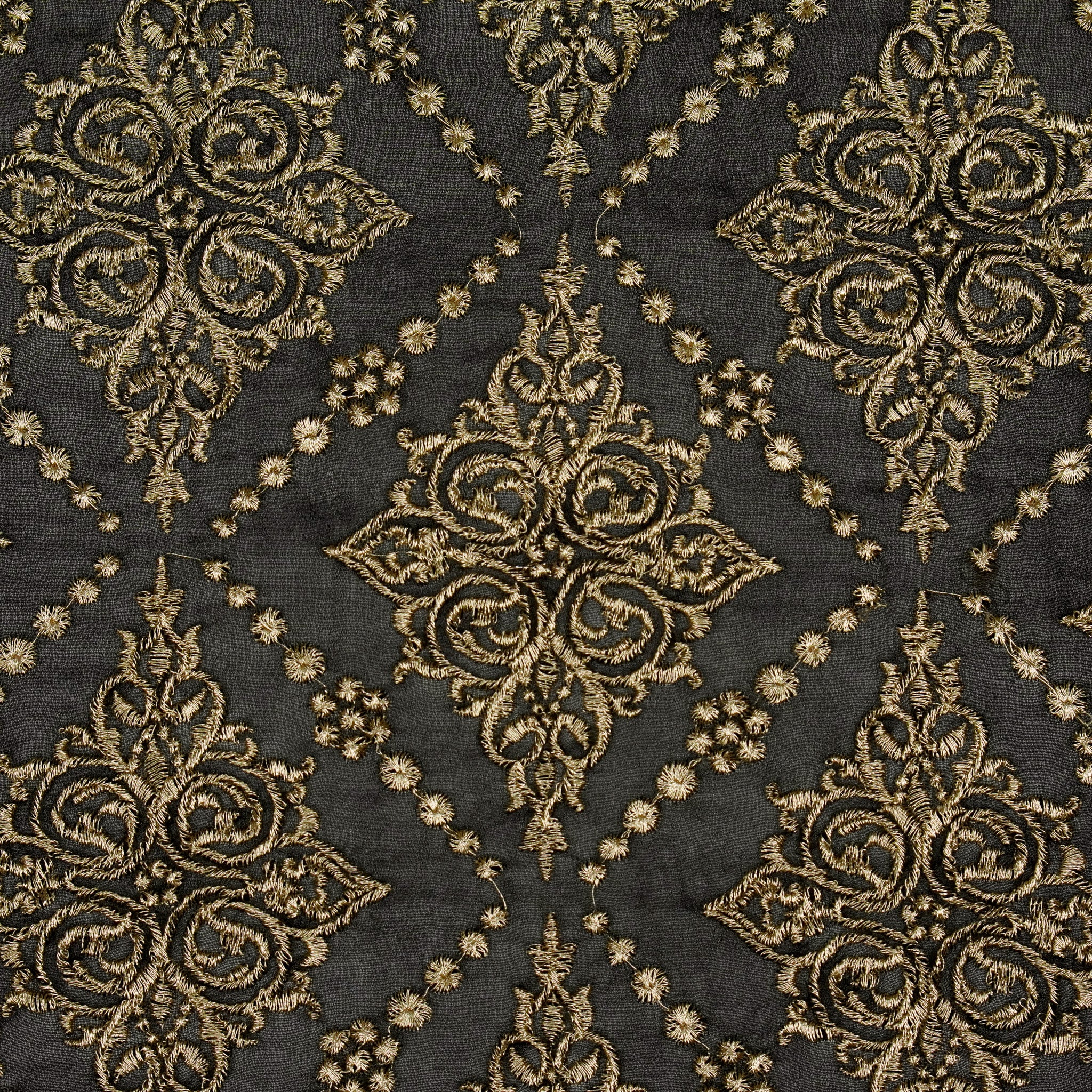 Iaika Black Chanderi Embroidered Fabric in Jaal Pattern - Image 3