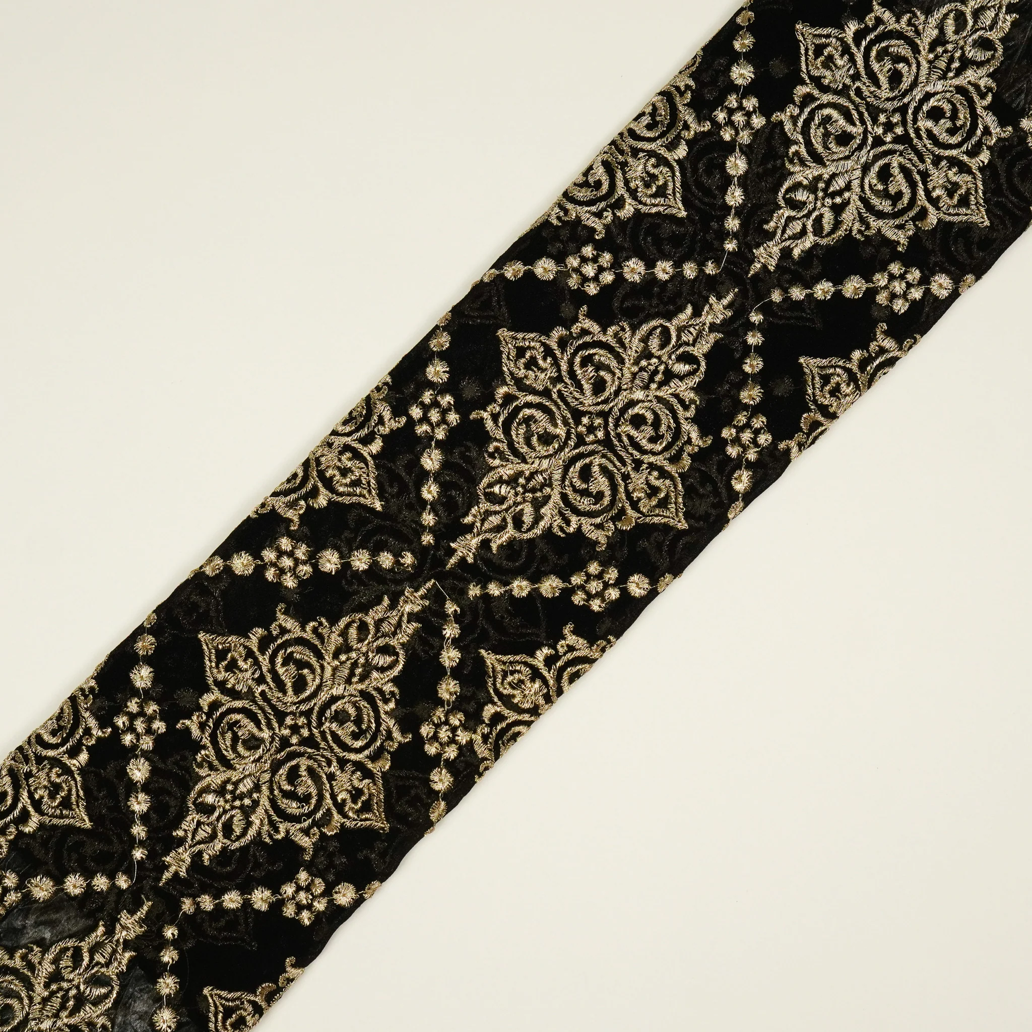 Iaika Black Chanderi Embroidered Fabric in Jaal Pattern - Image 4