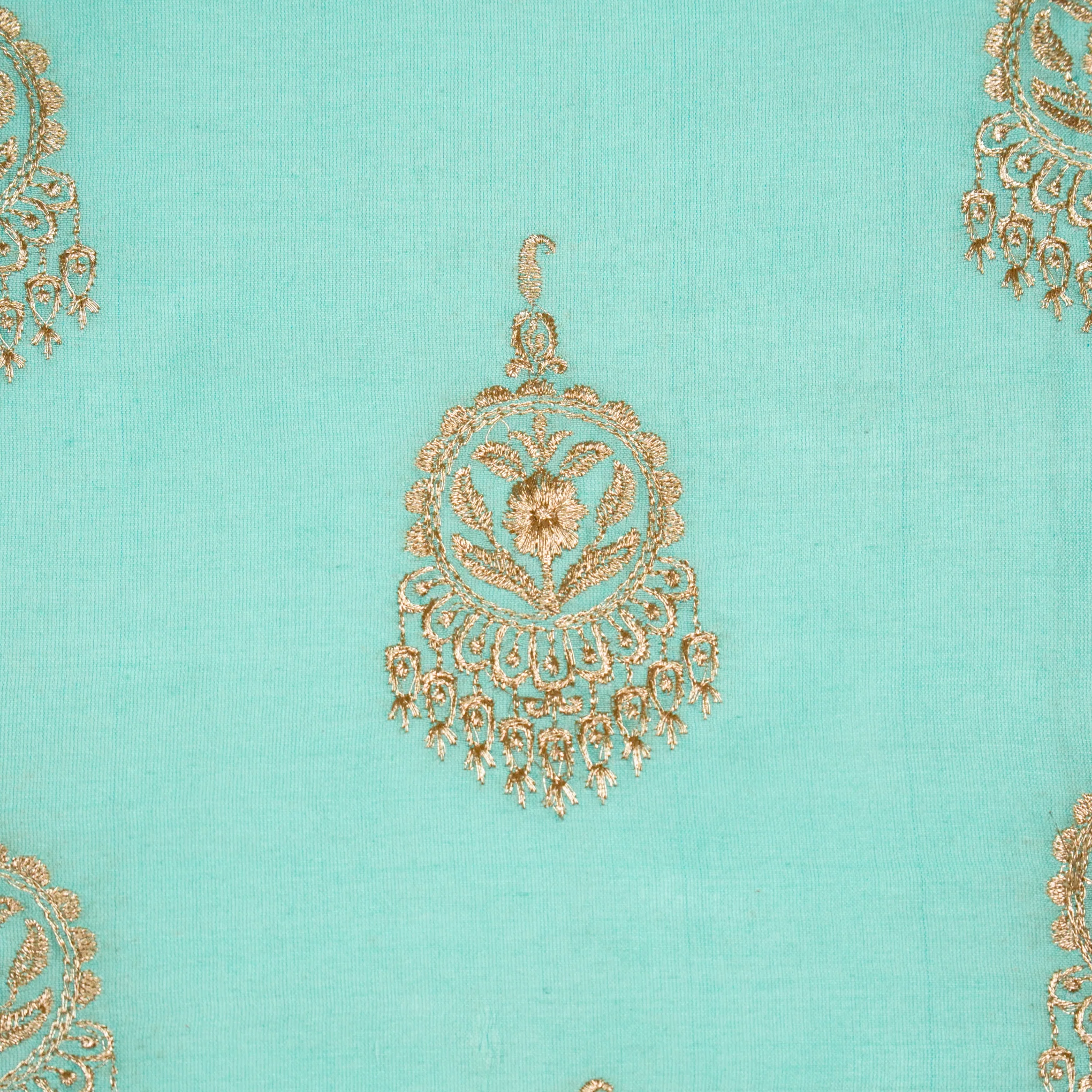 Ifra Aqua Chanderi Embroidered Fabric in Buta Pattern - Image 3