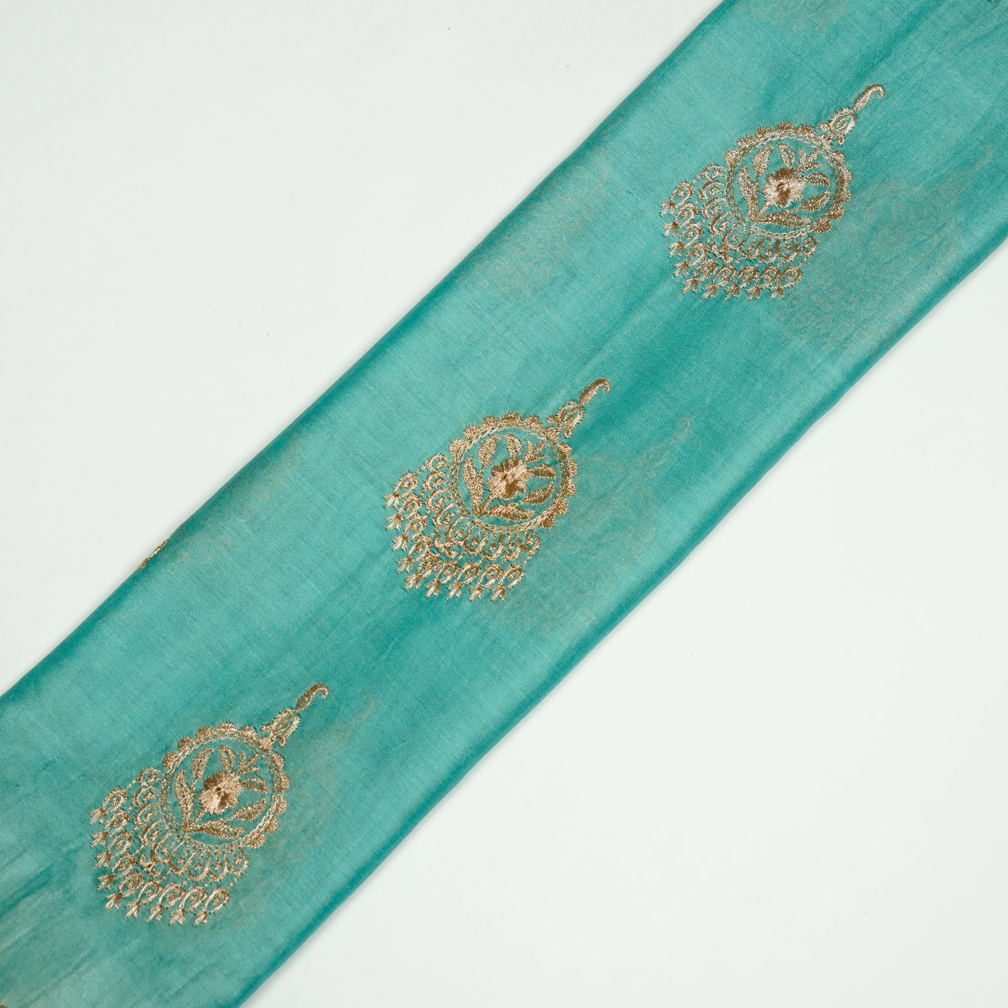 Ifra Aqua Chanderi Embroidered Fabric in Buta Pattern - Image 4