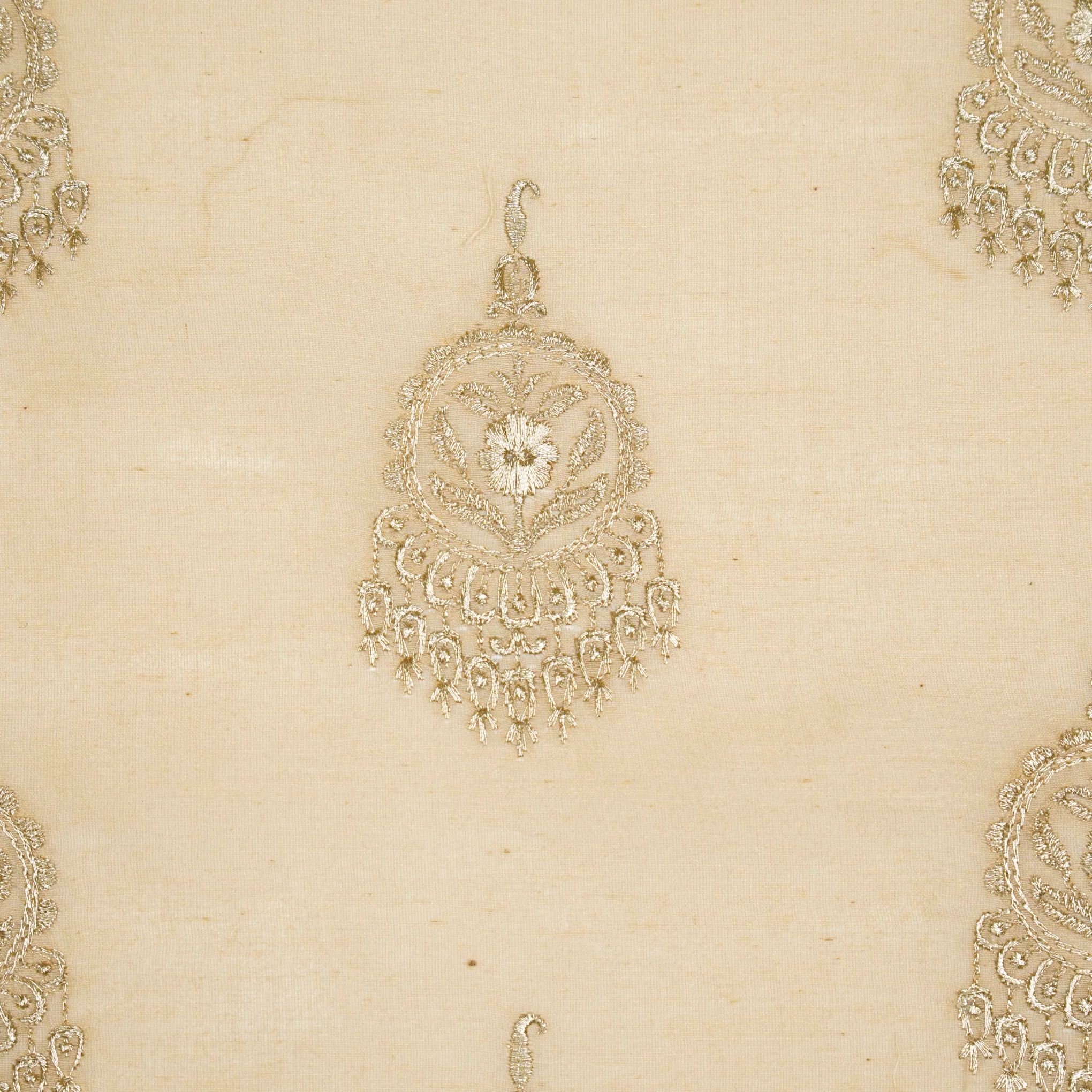 Ifra Beige Chanderi Embroidered Fabric in Buta Pattern - Image 3