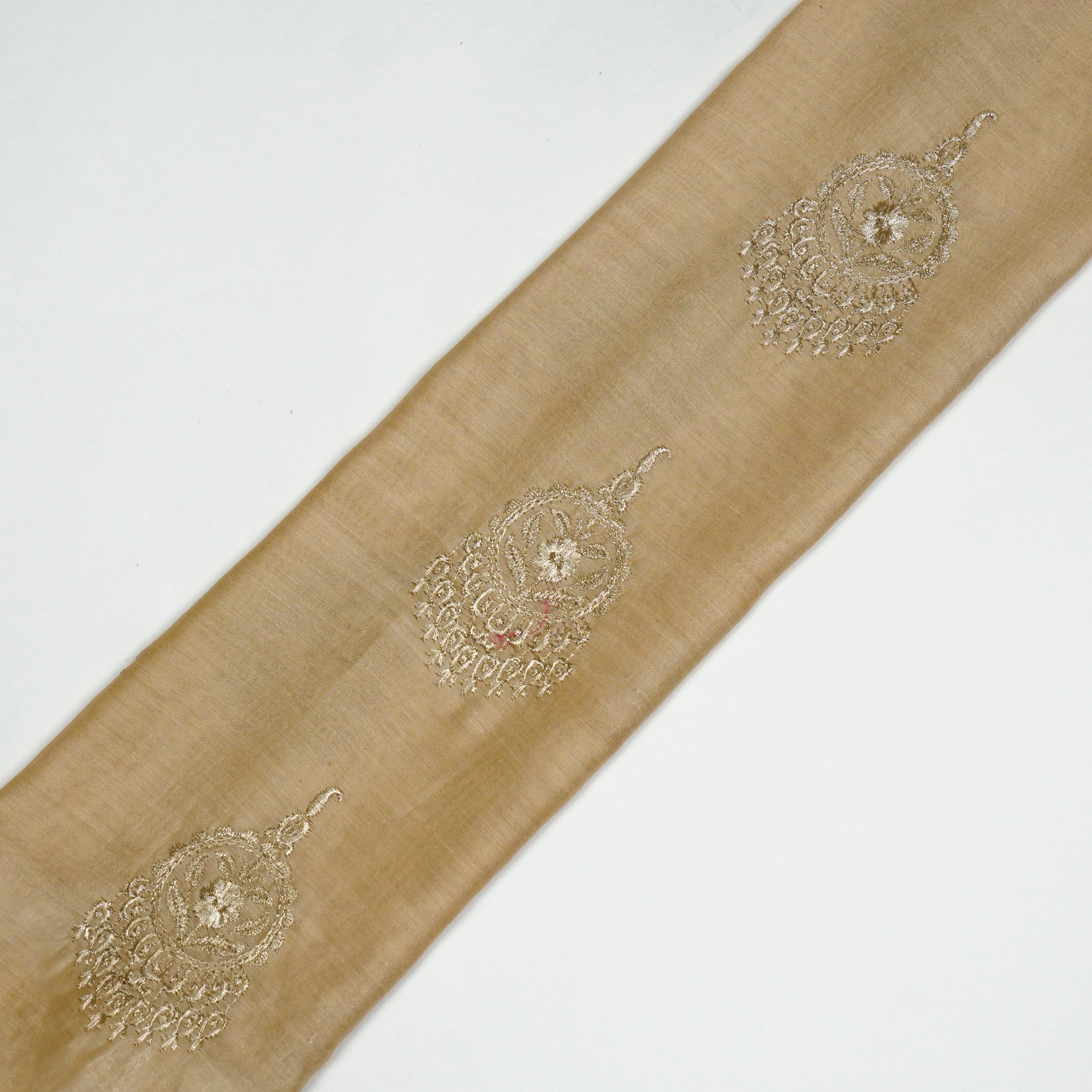 Ifra Beige Chanderi Embroidered Fabric in Buta Pattern - Image 4