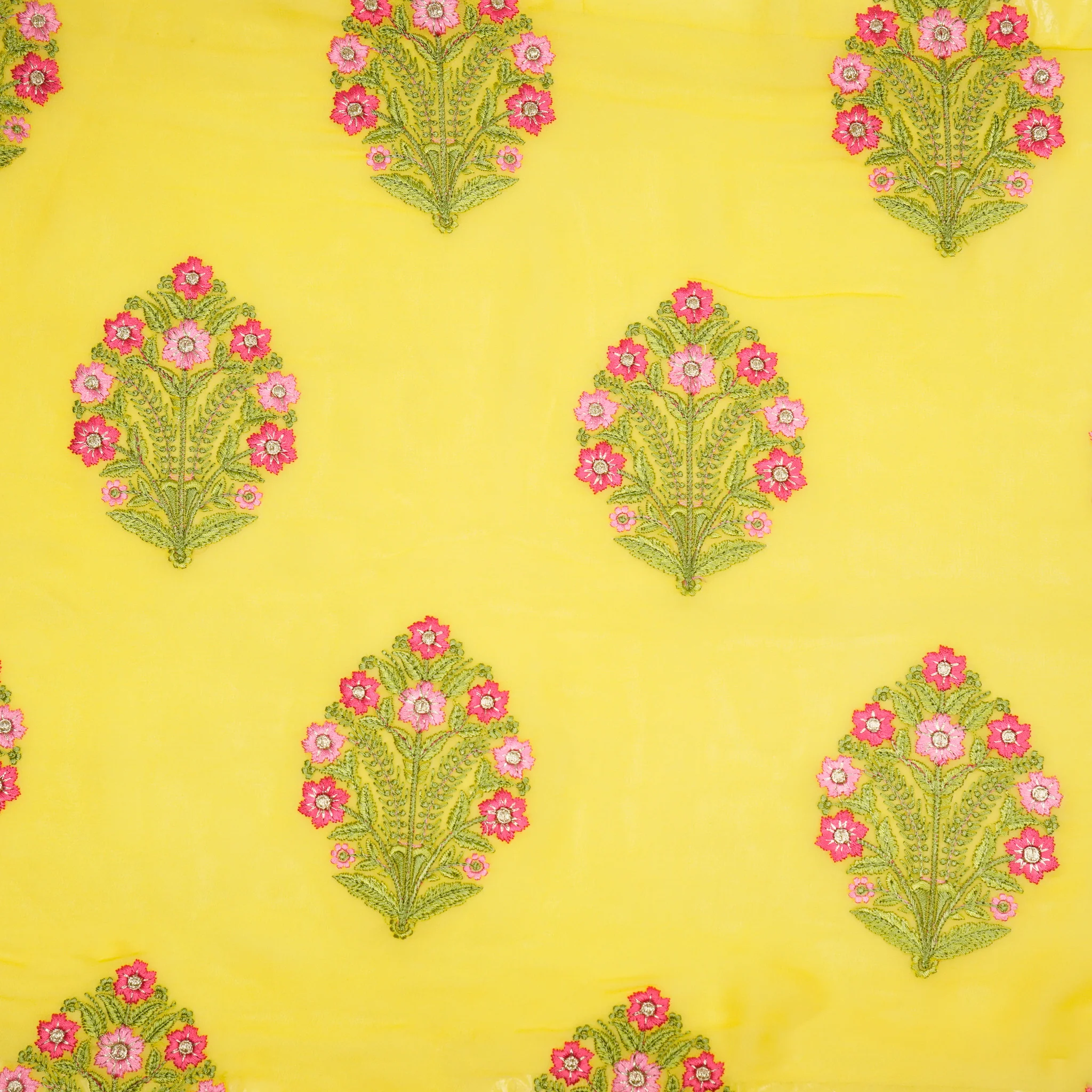 Ifra Lemon Viscose Georgette Embroidered Fabric in Buta Pattern - Image 3
