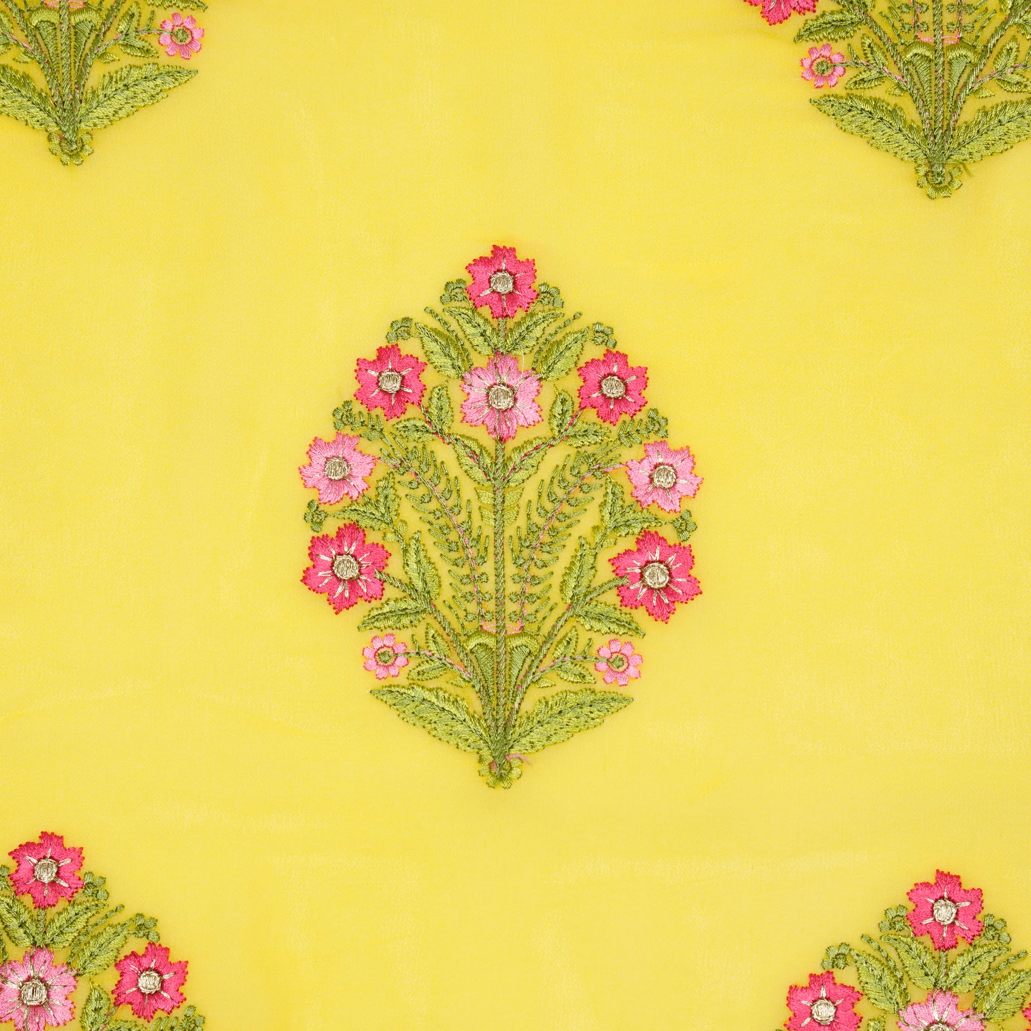 Ifra Lemon Viscose Georgette Embroidered Fabric in Buta Pattern - Image 4