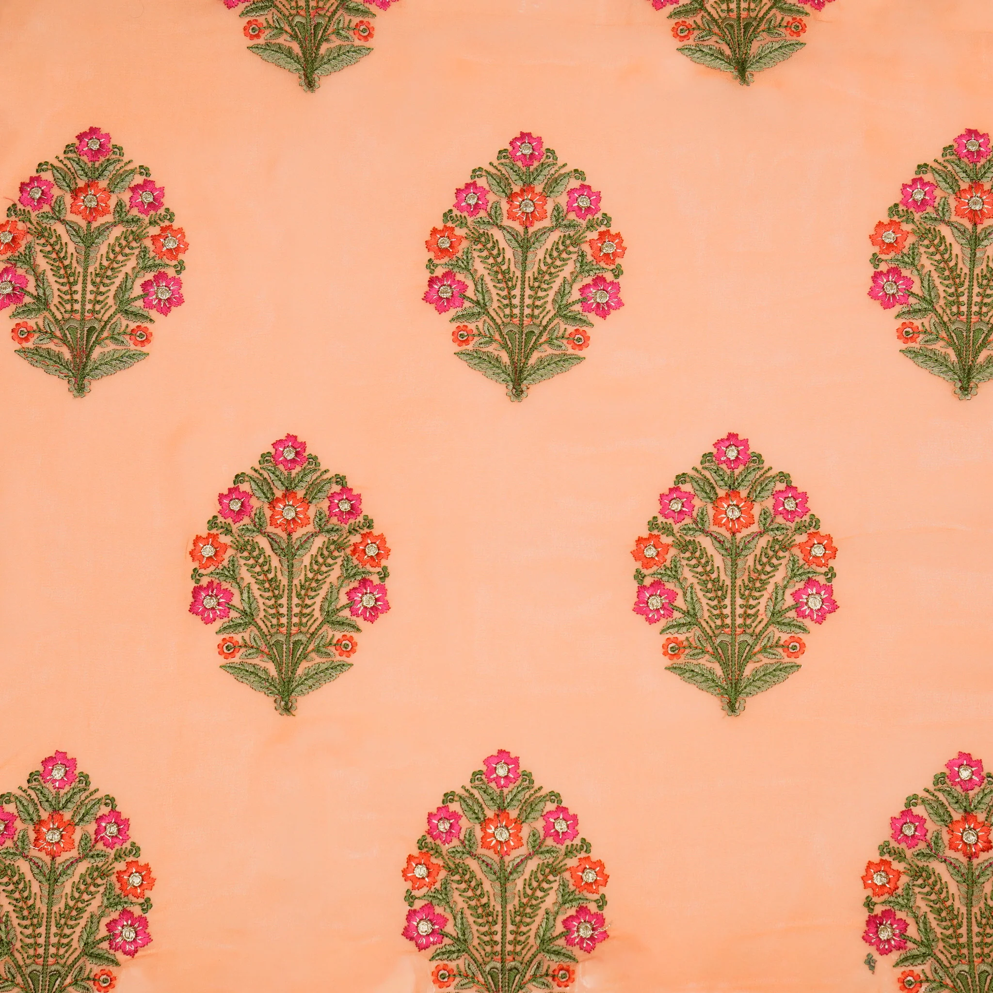 Ifra Peach Viscose Georgette Embroidered Fabric in Buta Pattern - Image 3