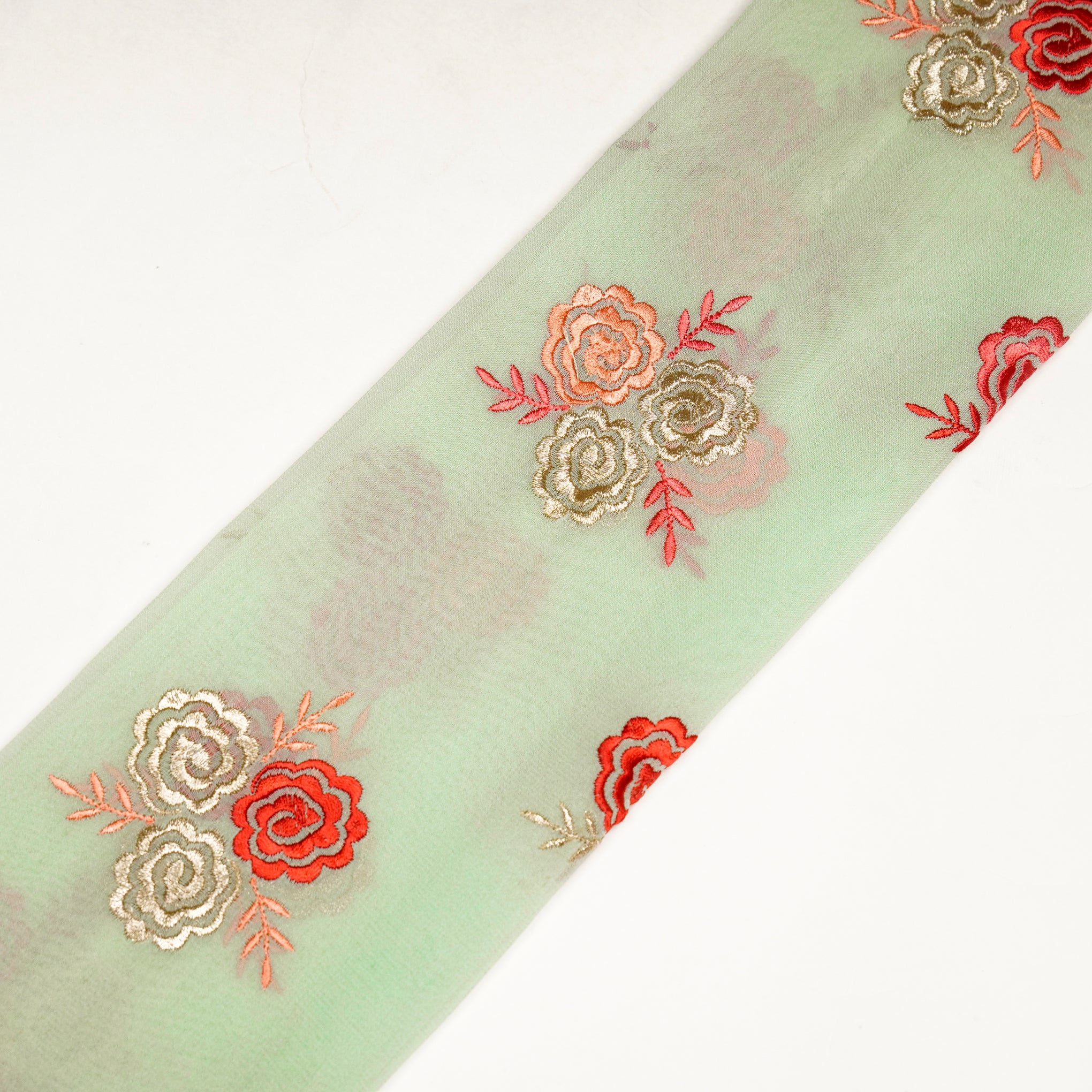 Inara Sea Green Viscose Georgette Embroidered Fabric in Buta Pattern - Image 4