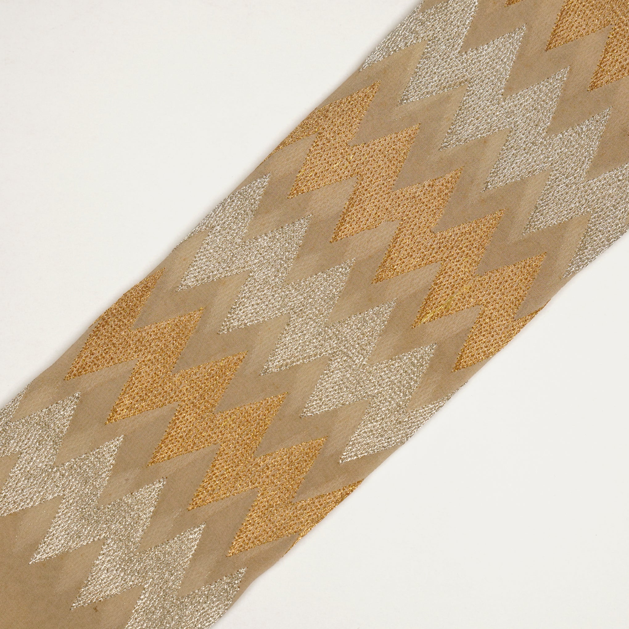 Inaya Beige Silver Viscose Georgette Embroidered Fabric in Jaal Pattern - Image 4