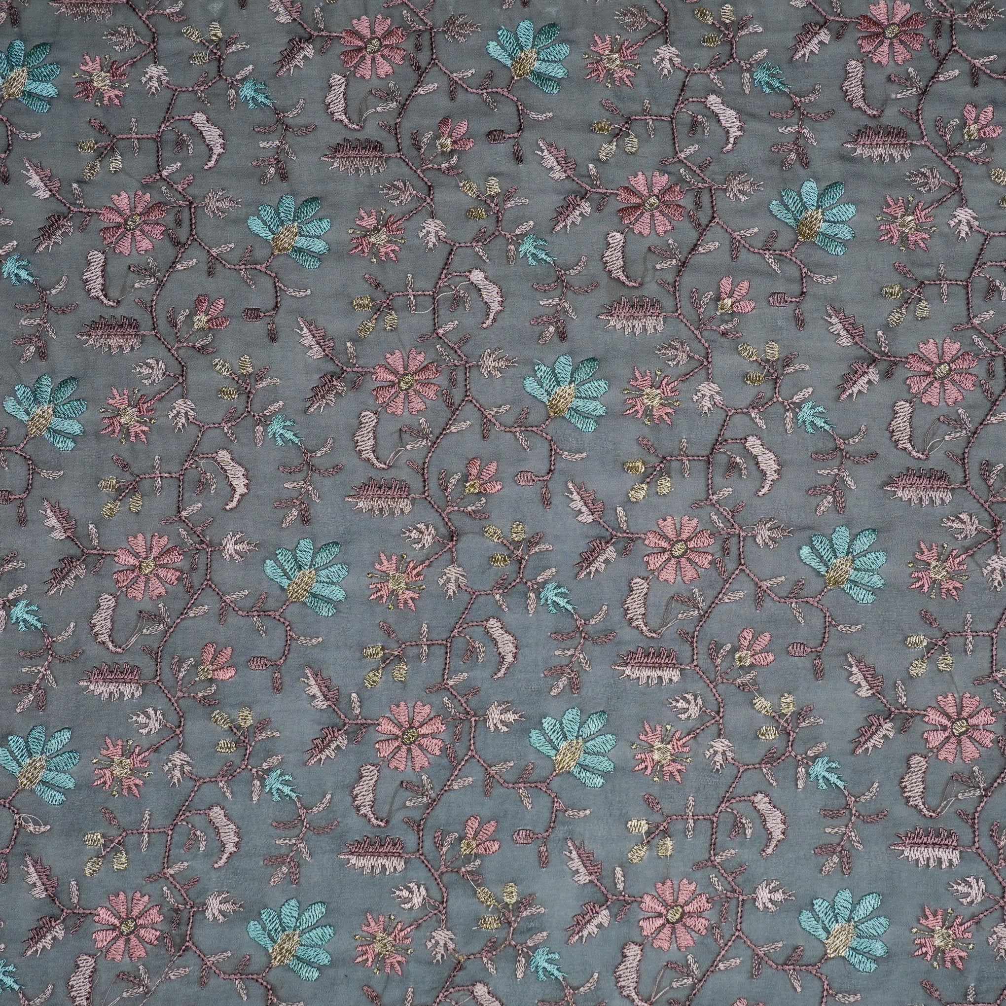 Iqra Charcoal Viscose Georgette Embroidered Fabric in Jaal Pattern - Image 3
