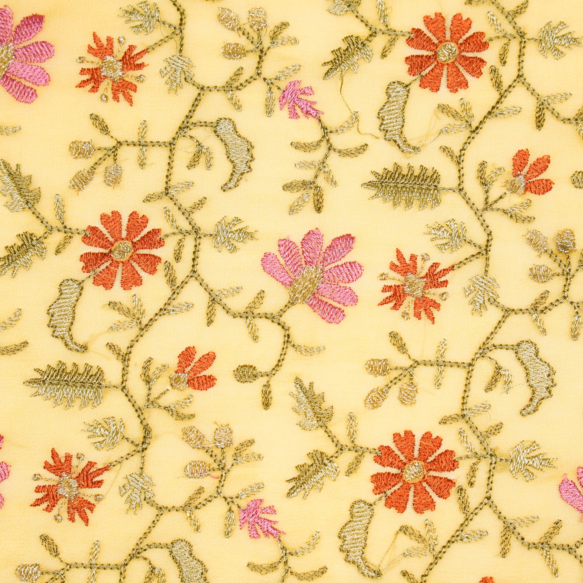 Iqra Lemon Viscose Georgette Embroidered Fabric in Jaal Pattern - Image 3