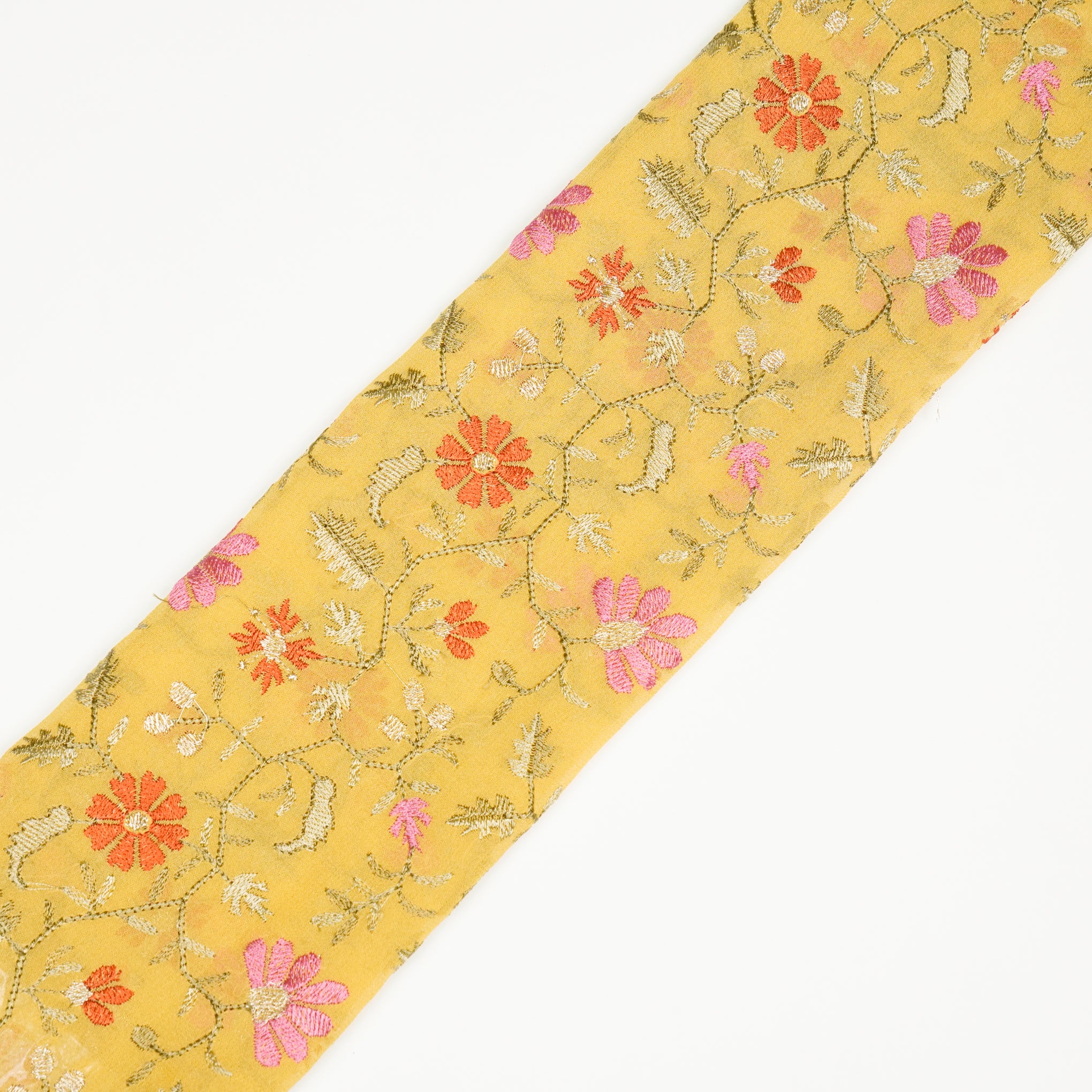 Iqra Lemon Viscose Georgette Embroidered Fabric in Jaal Pattern - Image 4