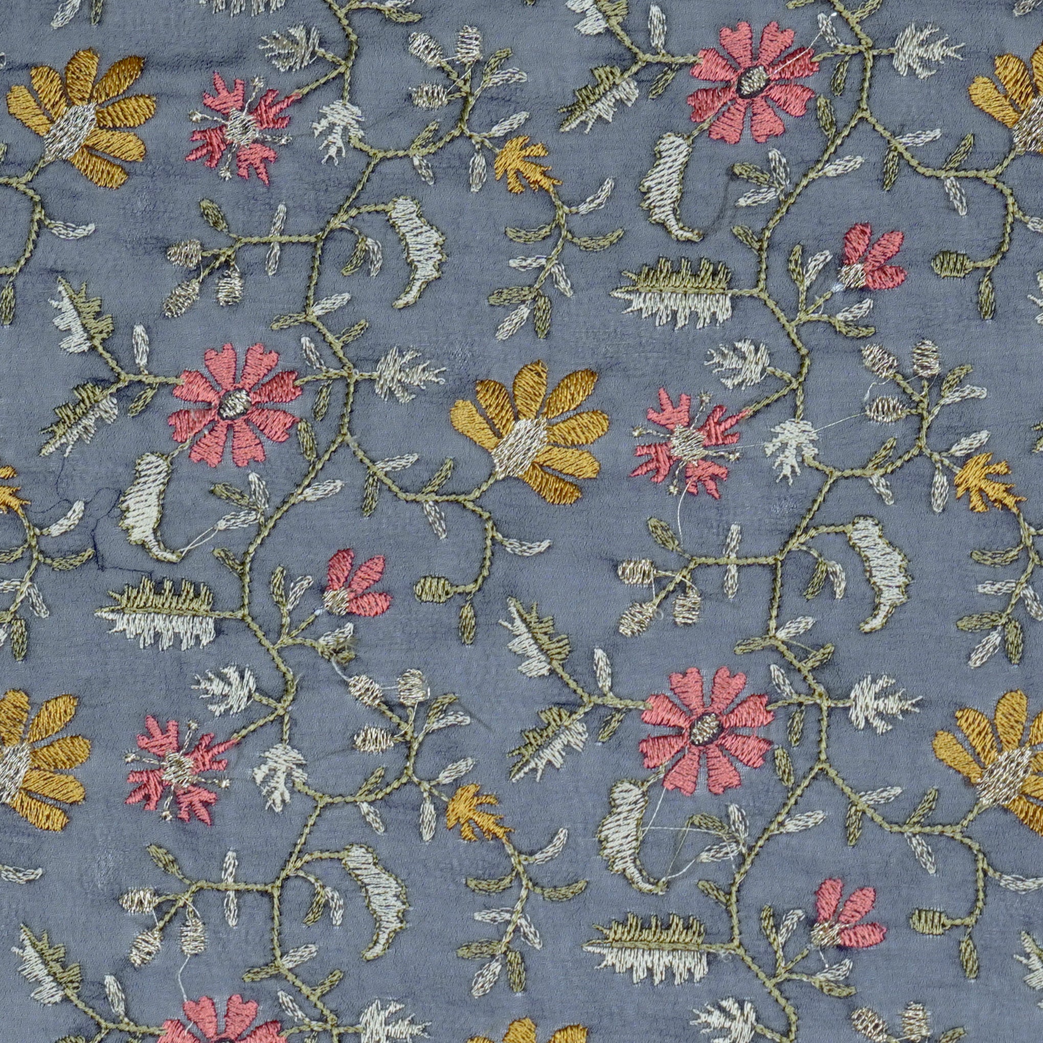 Iqra Navy Blue Viscose Georgette Embroidered Fabric in Jaal Pattern - Image 3