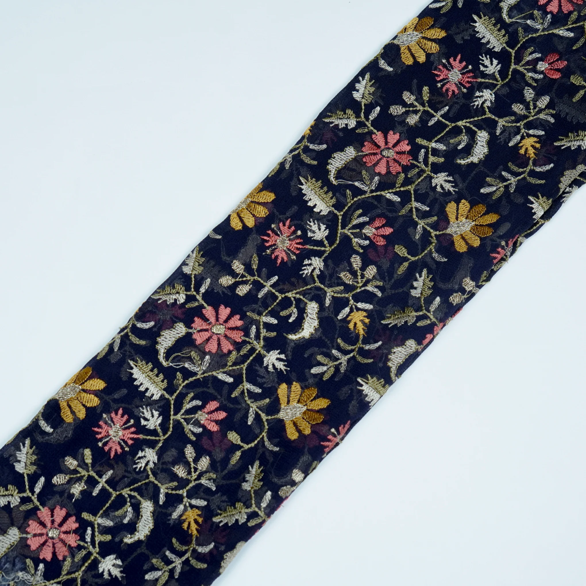 Iqra Navy Blue Viscose Georgette Embroidered Fabric in Jaal Pattern - Image 4