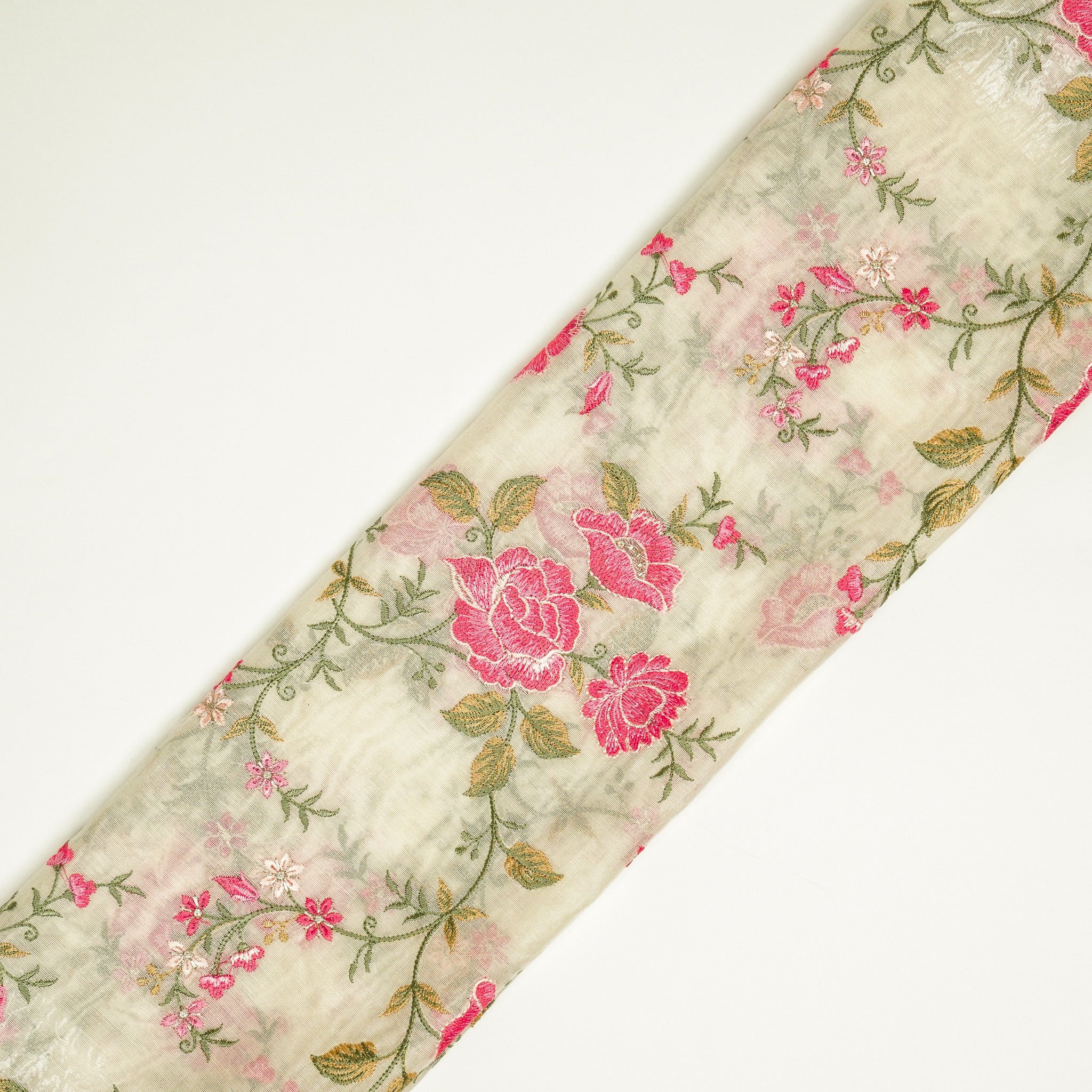 Isra Ivory/Tomato Chanderi Embroidered Fabric in Jaal Pattern - Image 4