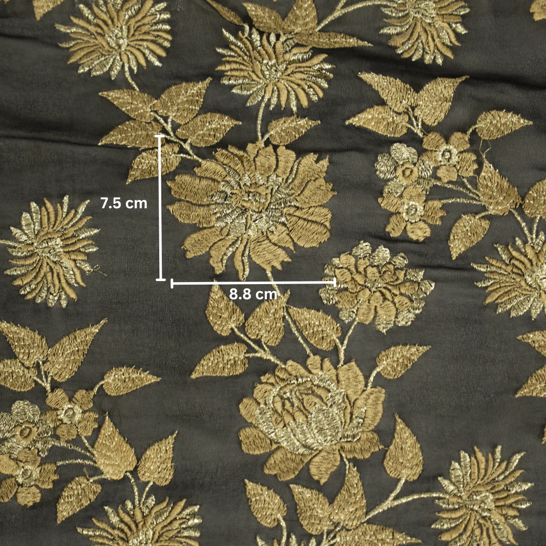 Kaasni Black Viscose Georgette Embroidered Fabric in Jaal Pattern - Image 3