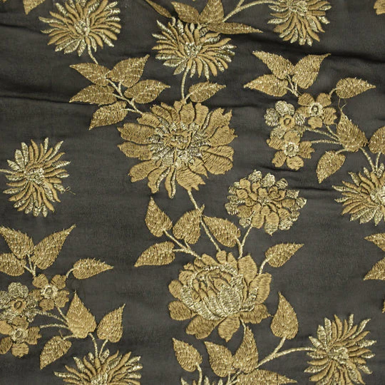 Kaasni Black Viscose Georgette Embroidered Fabric in Jaal Pattern - Image 4