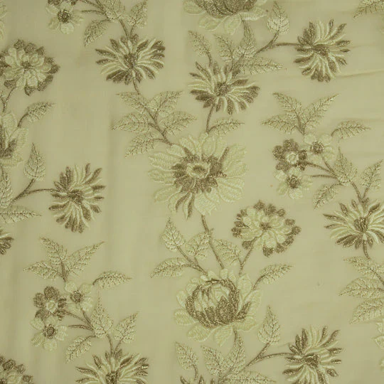 Kaasni Ivory Viscose Georgette Embroidered Fabric in Jaal Pattern - Image 3