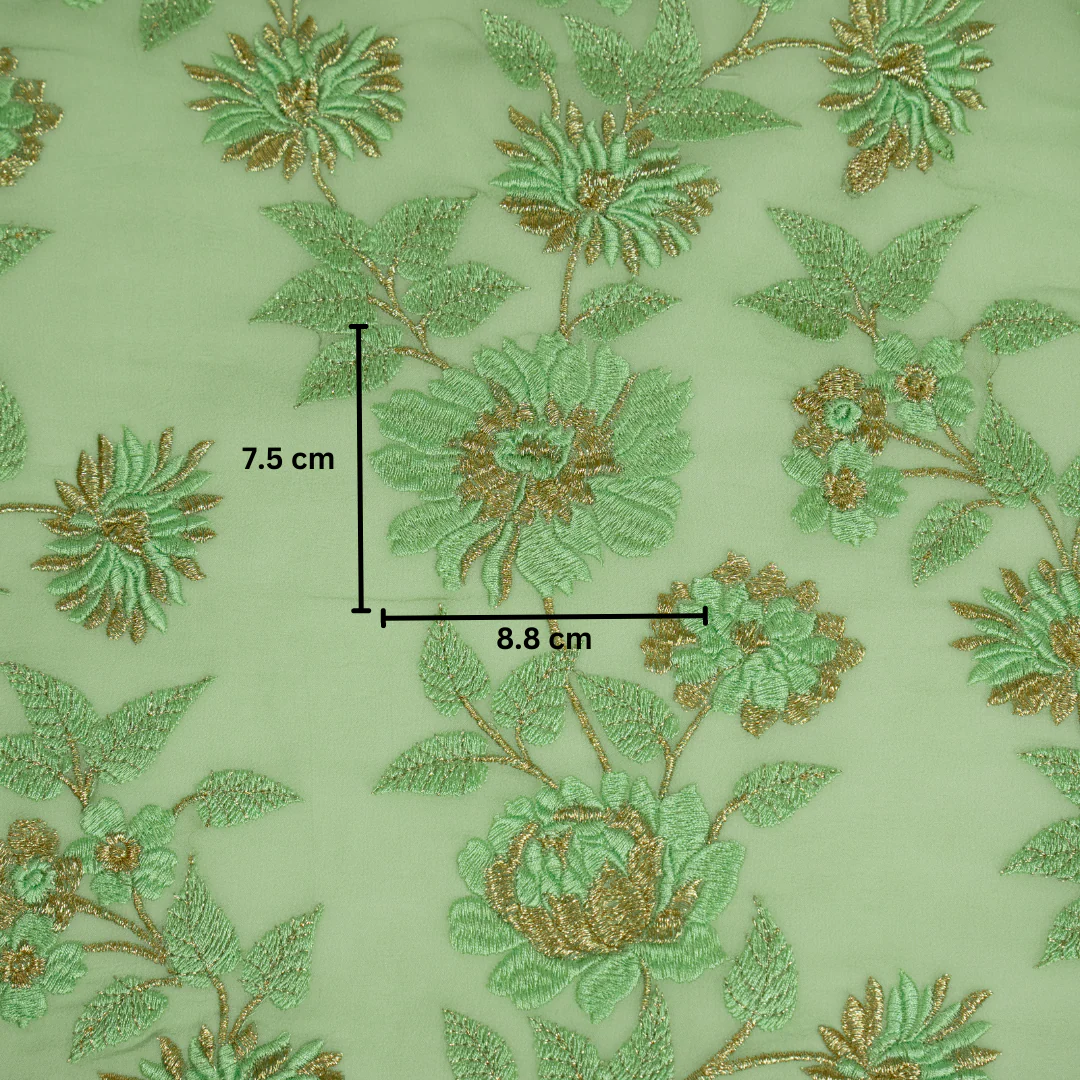 Kaasni Sea Green Viscose Georgette Embroidered Fabric in Jaal Pattern - Image 3