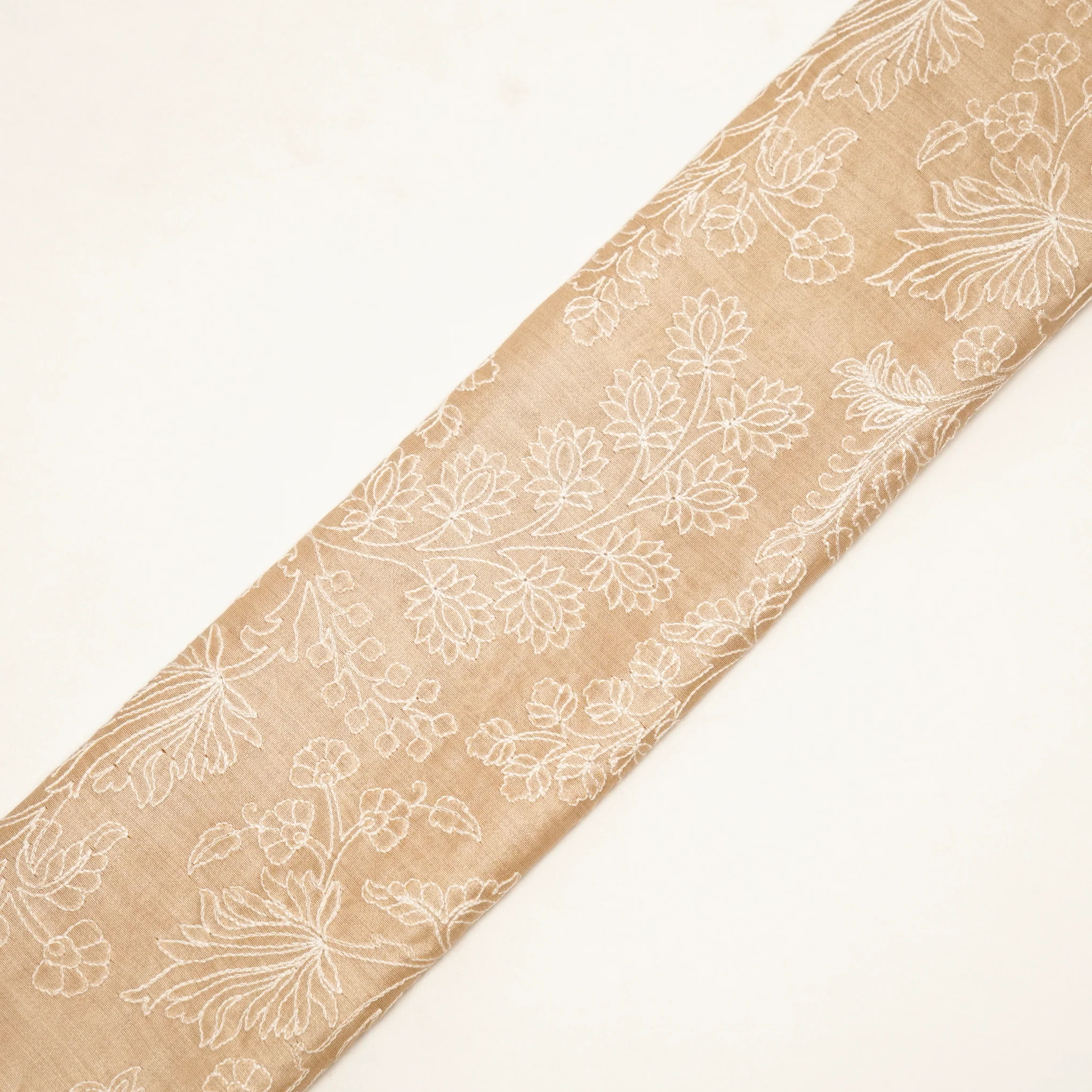 Kainaat Beige Chanderi Embroidered Fabric in Jaal Pattern - Image 4