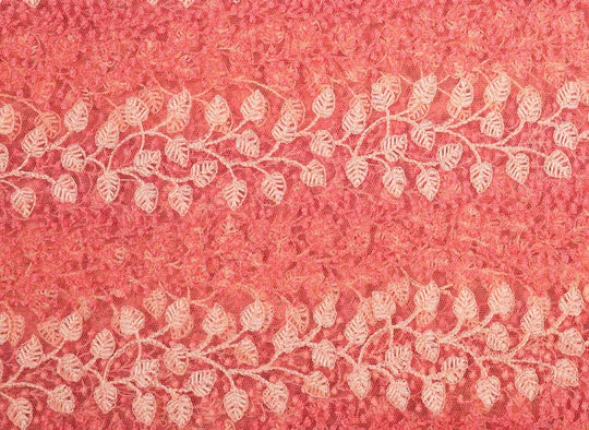 Kaira Peachy Gajari Nylon Net Embroidered Fabric in Jaal Pattern - Image 3