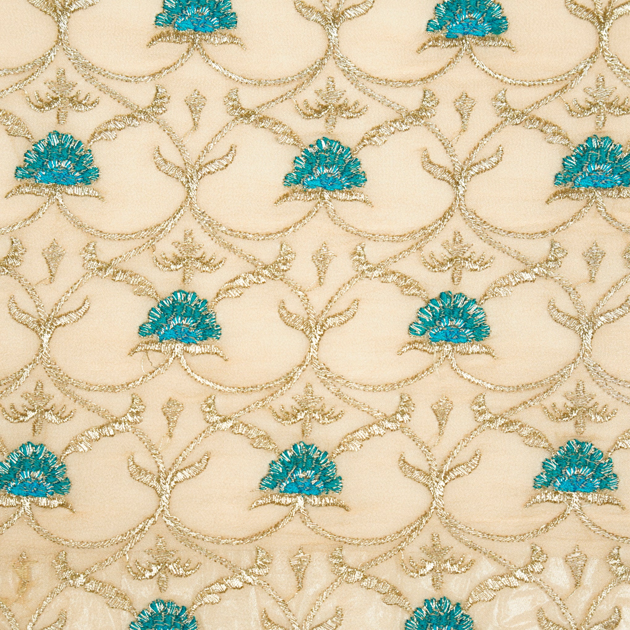 Kashaf Almond Viscose Georgette Embroidered Fabric in Jaal Pattern - Image 3