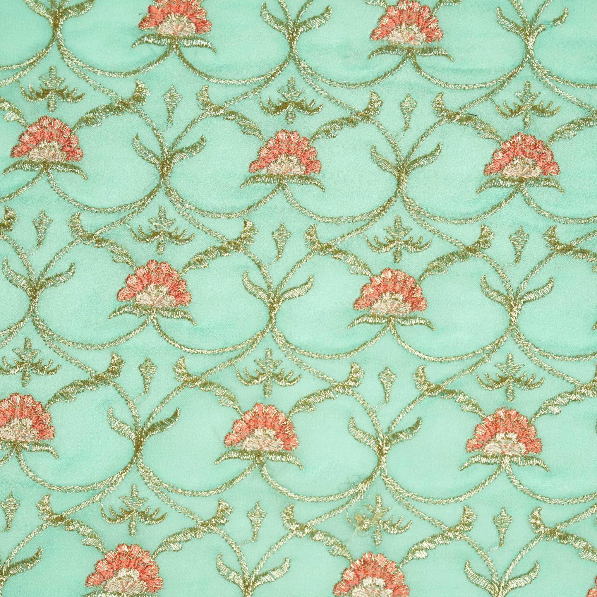 Kashaf Aqua Viscose Georgette Embroidered Fabric in Jaal Pattern - Image 3