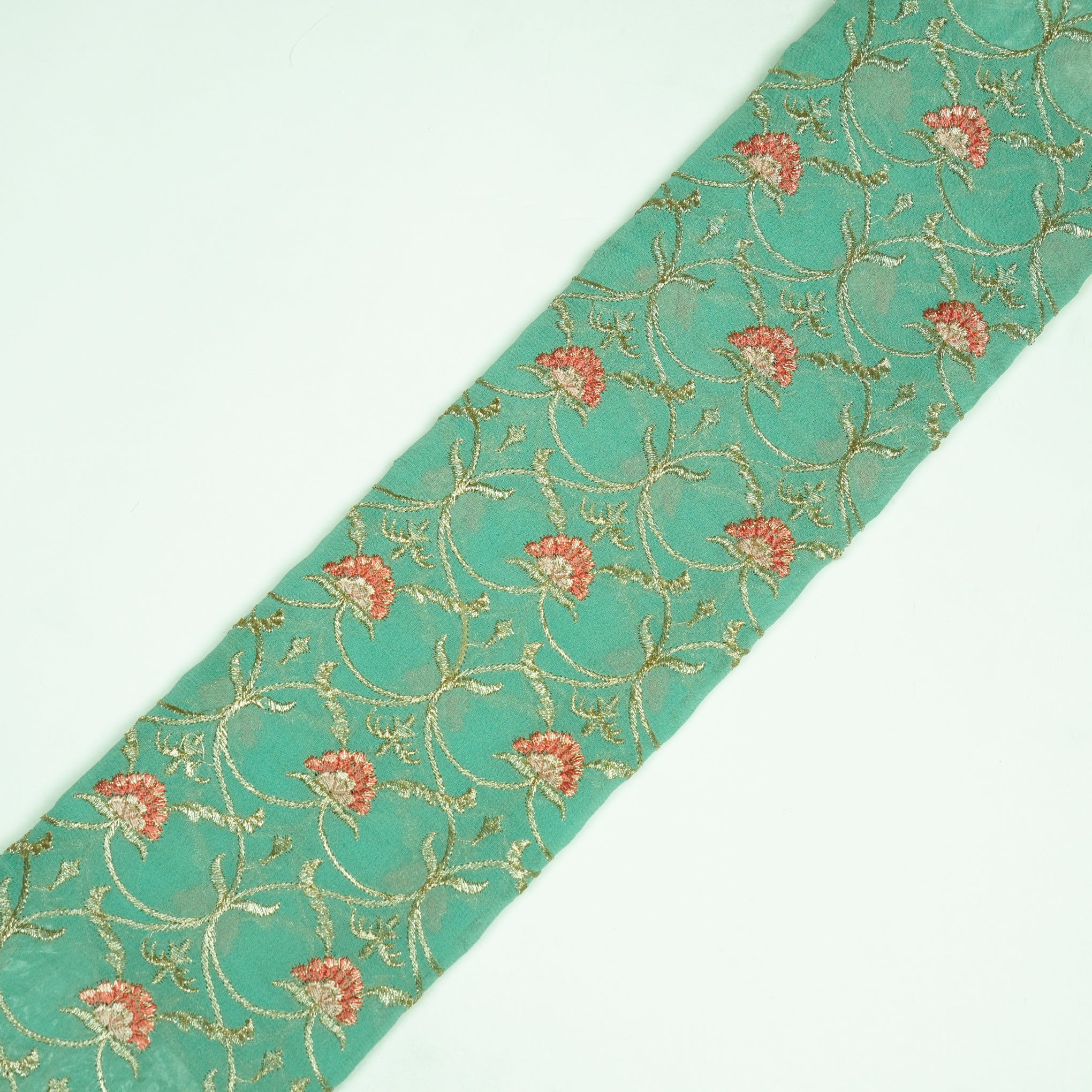 Kashaf Aqua Viscose Georgette Embroidered Fabric in Jaal Pattern - Image 4