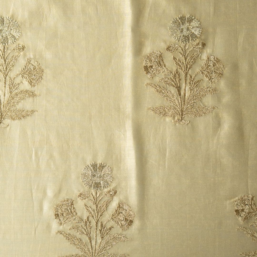 Kaveri Beige Chanderi Embroidered Fabric in Buta Pattern - Image 3