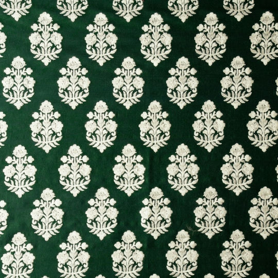 Ketki Bottle Green Chanderi Embroidered Fabric in Buta Pattern - Image 3