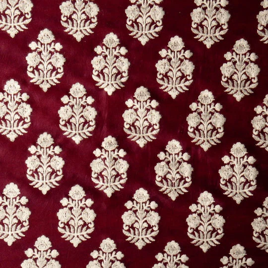 Ketki Magenta Chanderi Embroidered Fabric in Buta Pattern - Image 3