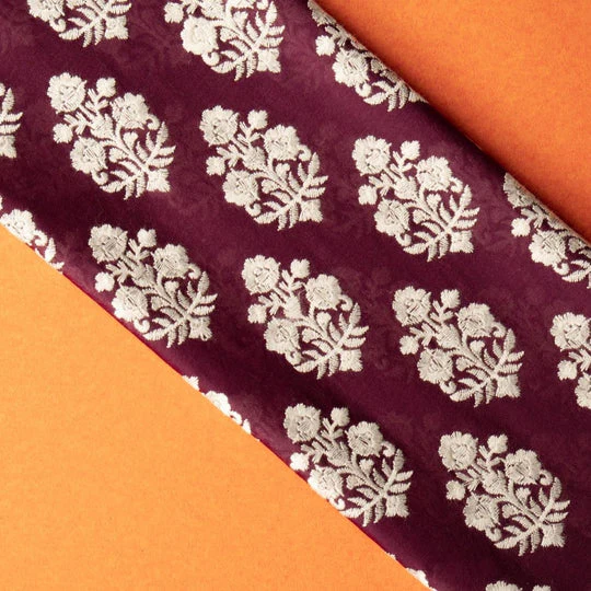 Ketki Magenta Chanderi Embroidered Fabric in Buta Pattern - Image 4