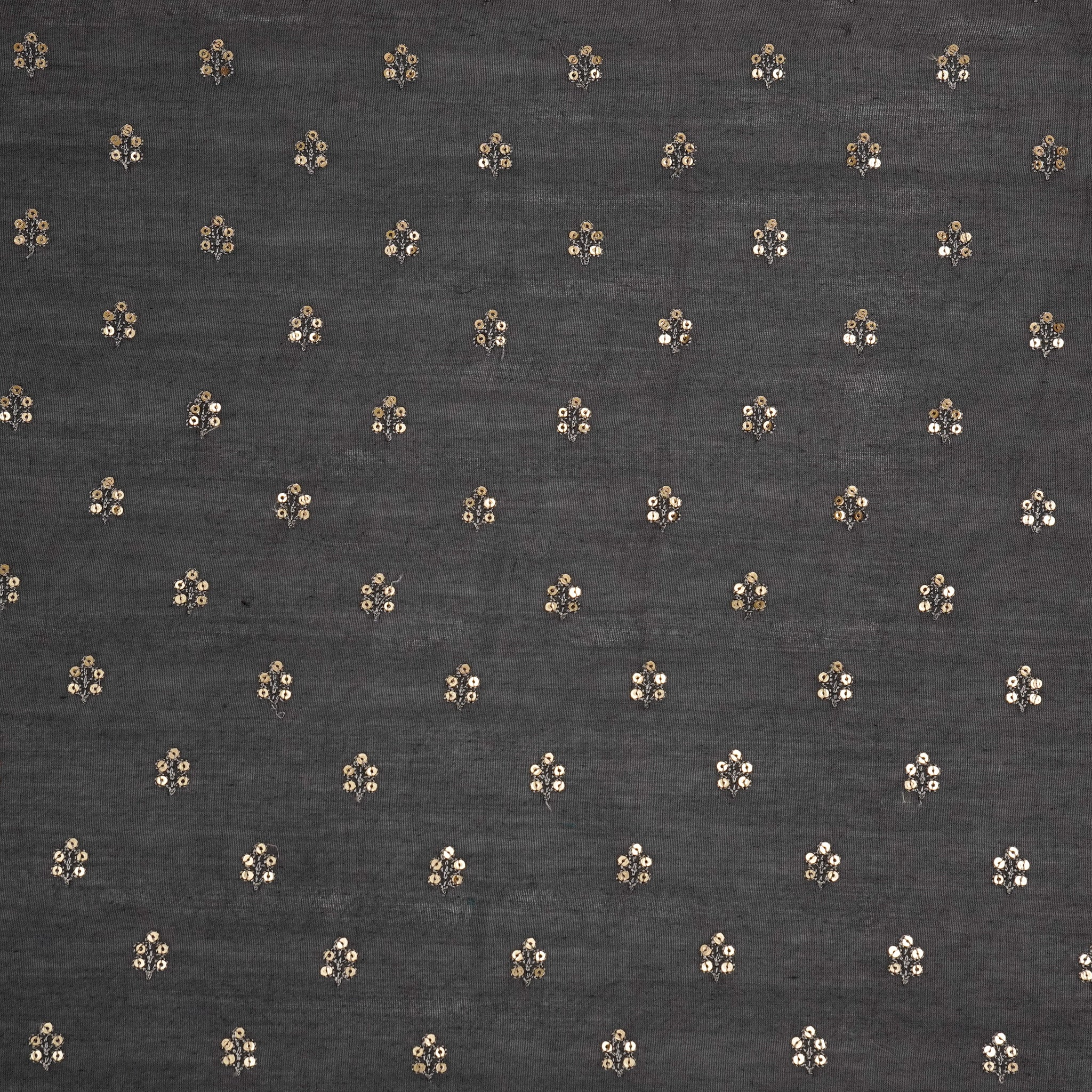 Kiraz Sequin Charcoal Chanderi Embroidered Fabric in Buti Pattern - Image 2