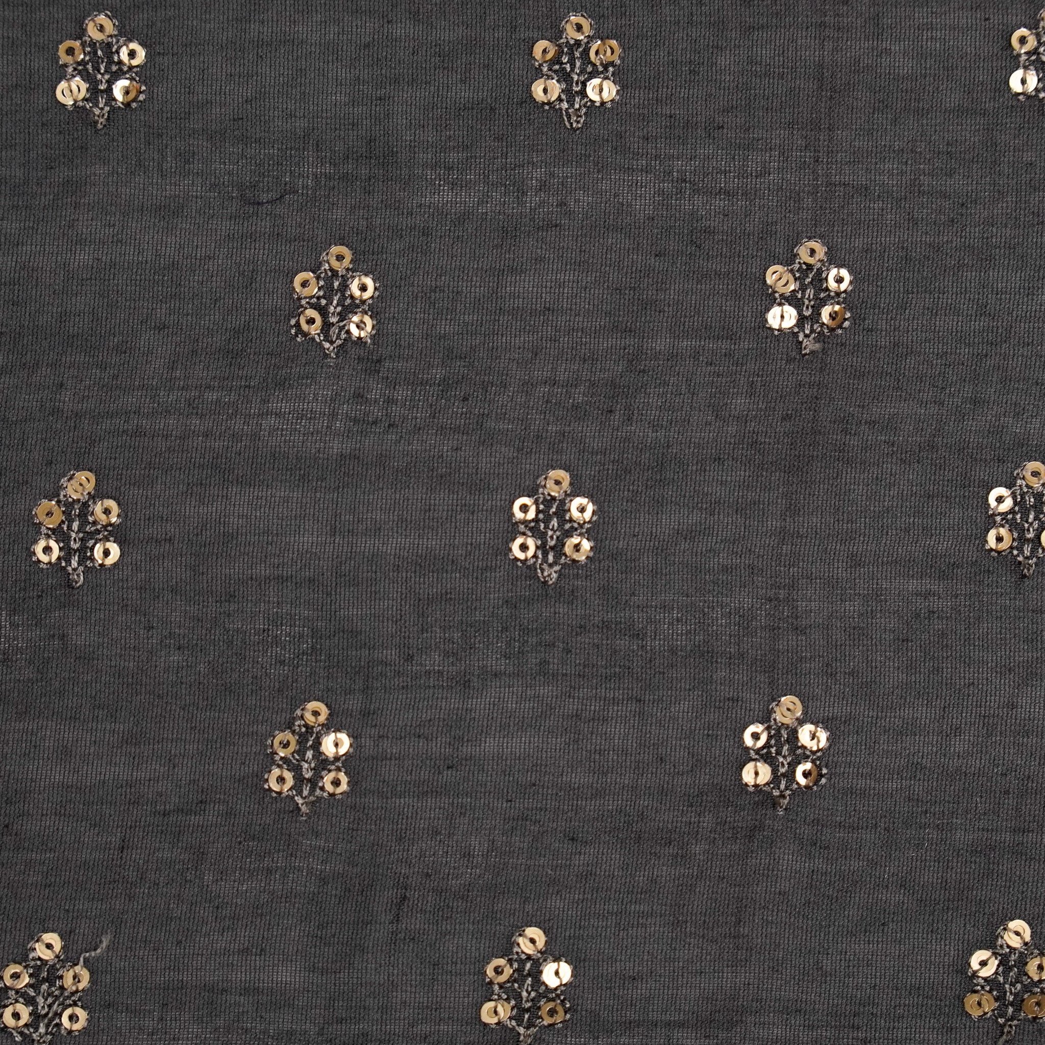 Kiraz Sequin Charcoal Chanderi Embroidered Fabric in Buti Pattern - Image 3