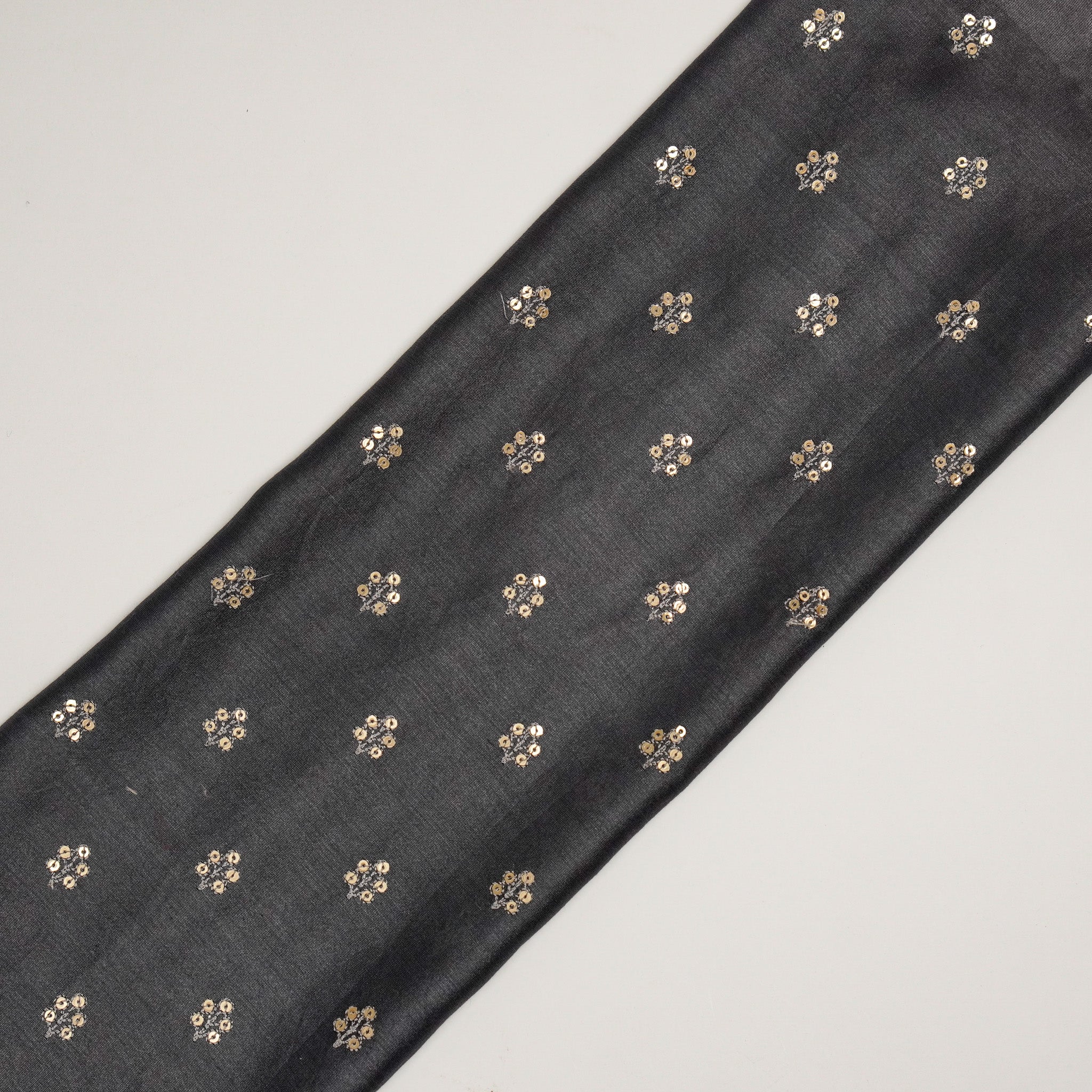 Kiraz Sequin Charcoal Chanderi Embroidered Fabric in Buti Pattern - Image 4