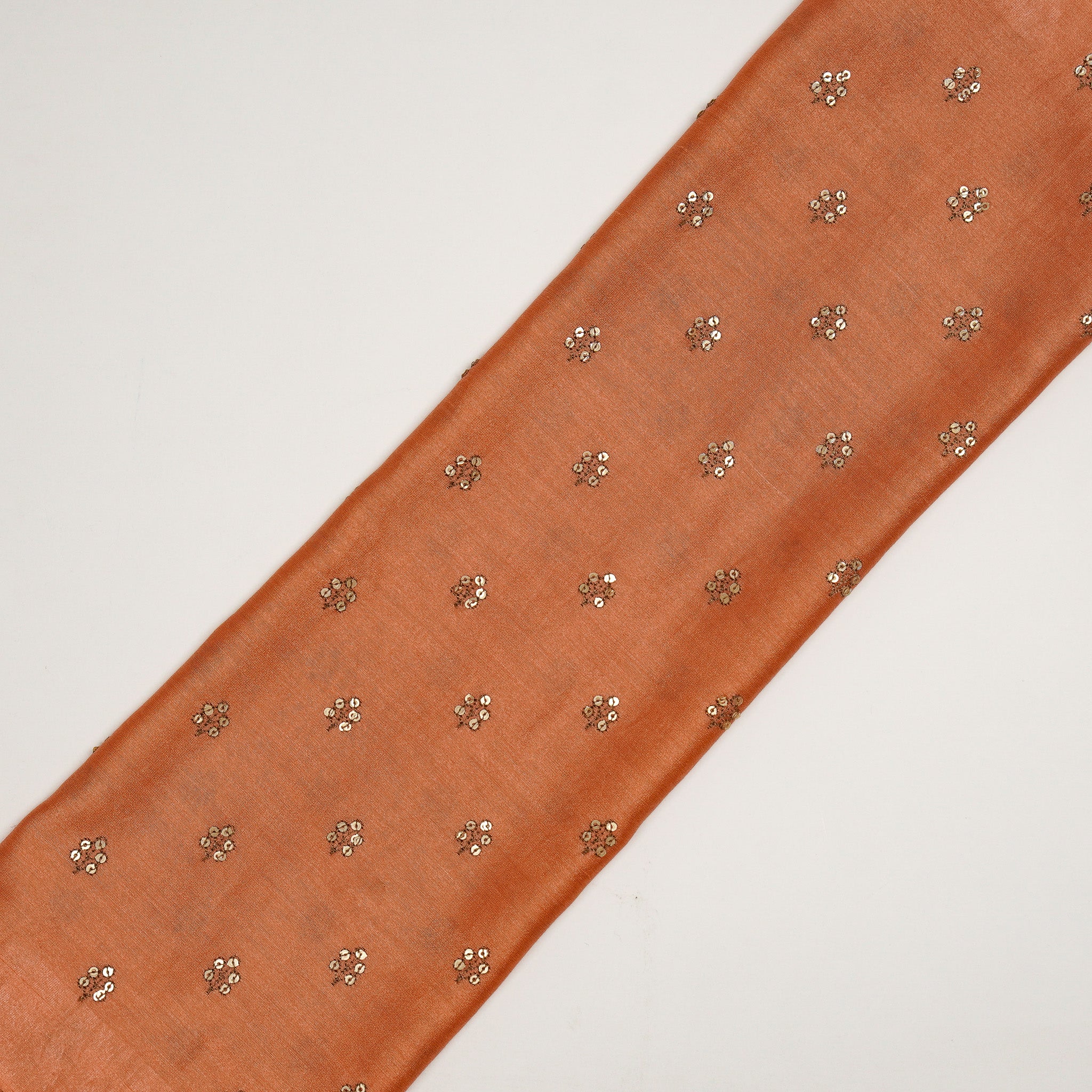 Kiraz Sequin Rust Chanderi Embroidered Fabric in Buti Pattern - Image 5