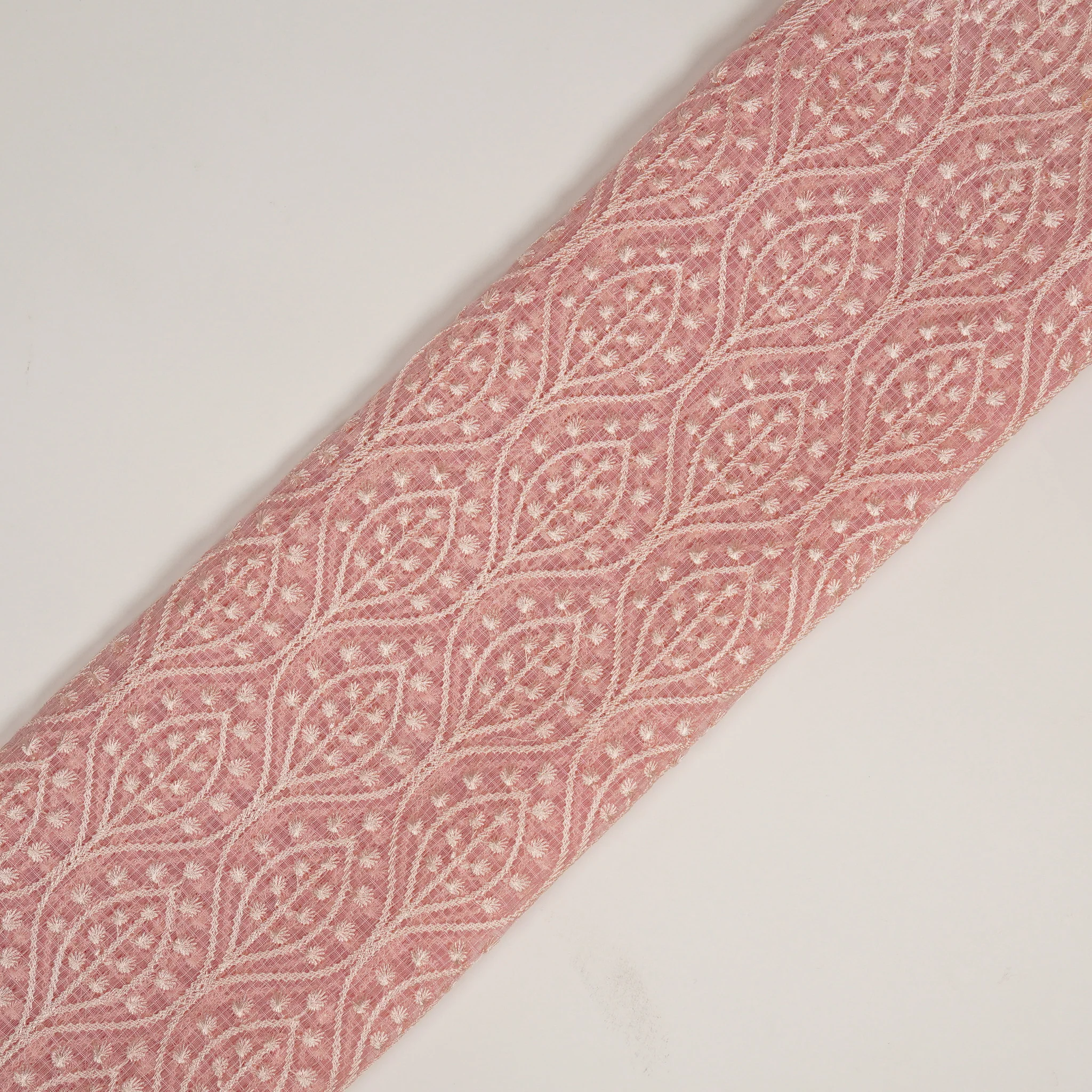 Laiba Pink Semi Munga Kota Embroidered Fabric in Jaal Pattern - Image 3