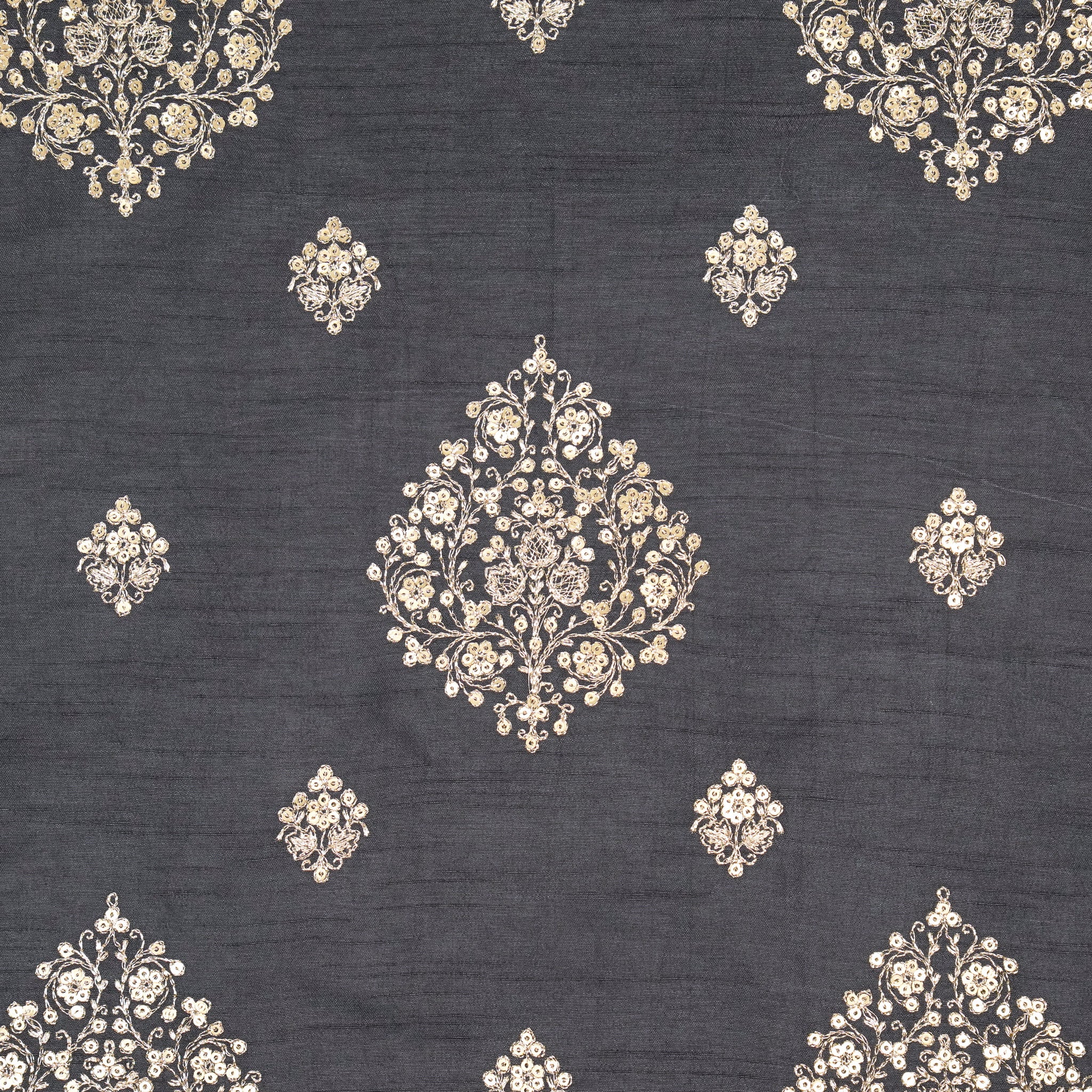 Laiqa Black Viscose Raw Silk Embroidered Fabric in Buta Buti Mixture Pattern - Image 3