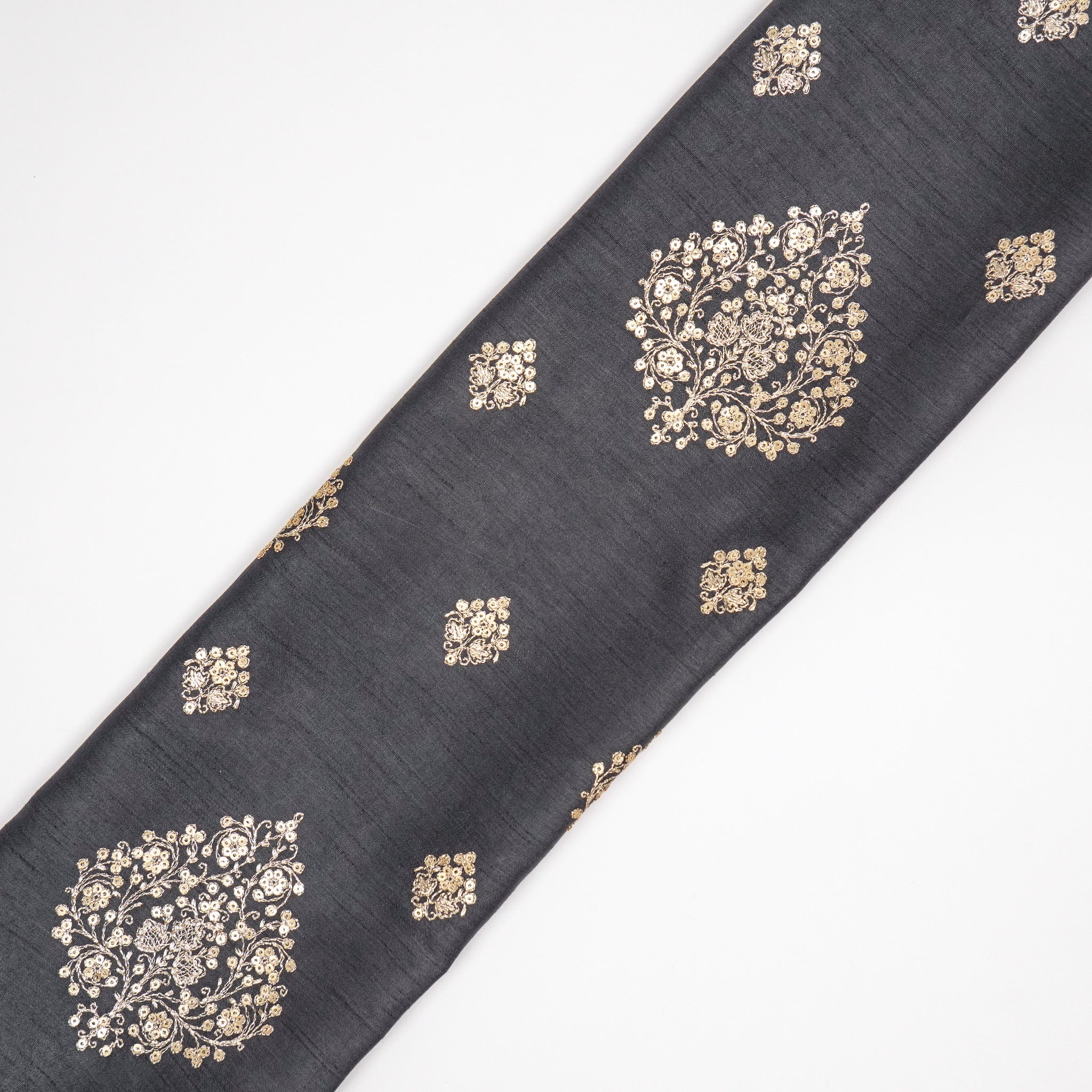 Laiqa Black Viscose Raw Silk Embroidered Fabric in Buta Buti Mixture Pattern - Image 4