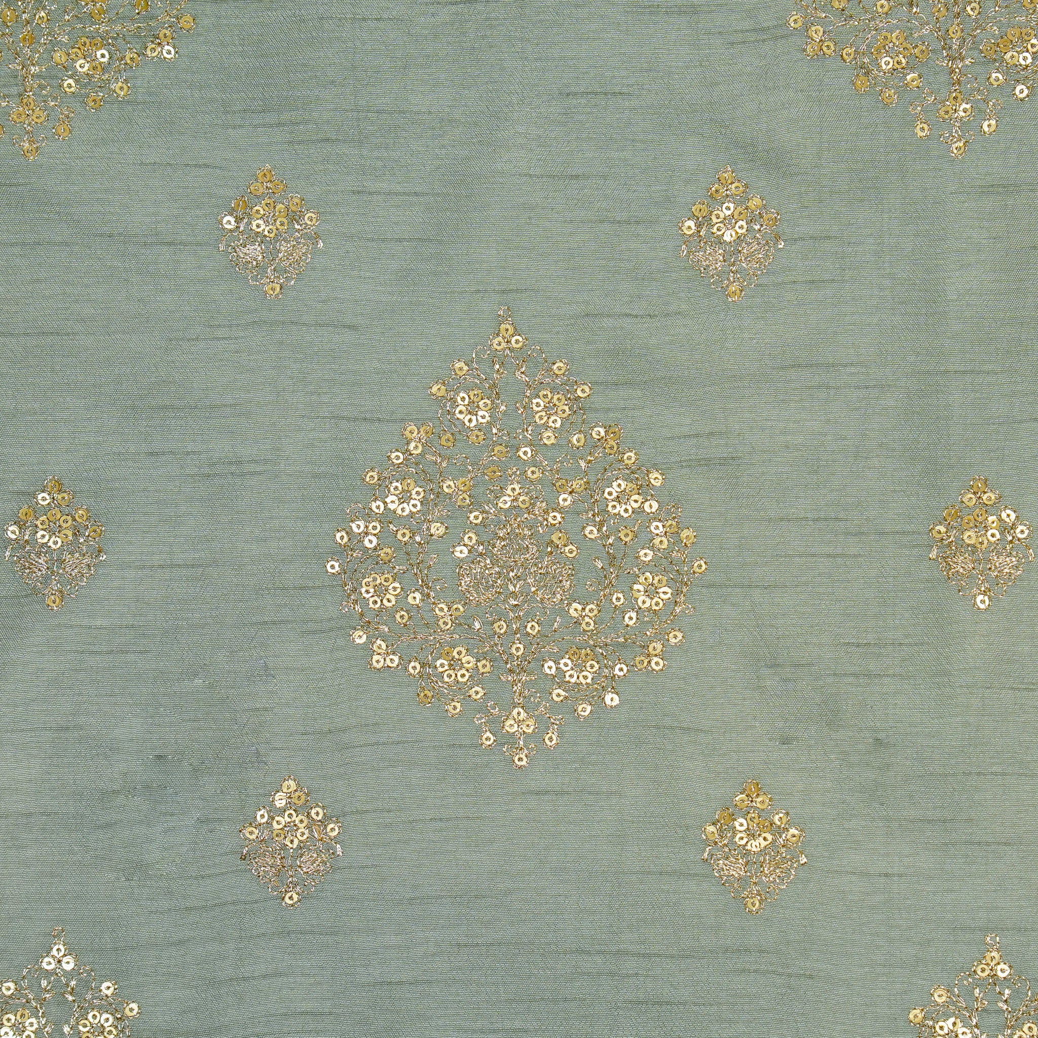 Laiqa Deep Aqua Viscose Raw Silk Embroidered Fabric in Buta Buti Mixture Pattern - Image 3