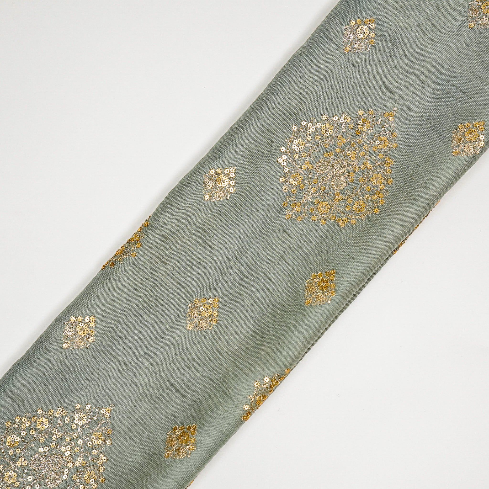 Laiqa Deep Aqua Viscose Raw Silk Embroidered Fabric in Buta Buti Mixture Pattern - Image 4