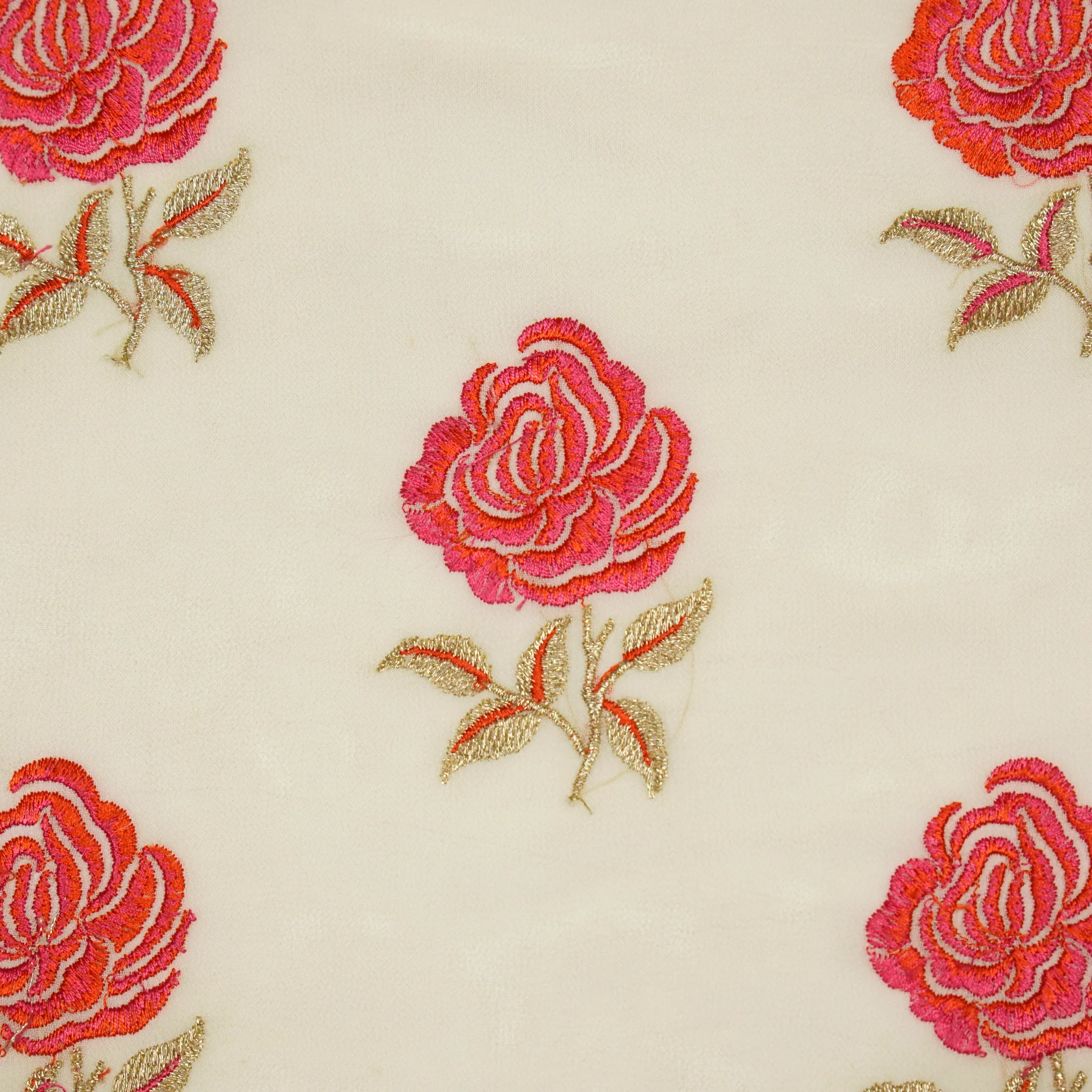 Lalita Cream Viscose Georgette Embroidered Fabric in Buta - Image 3
